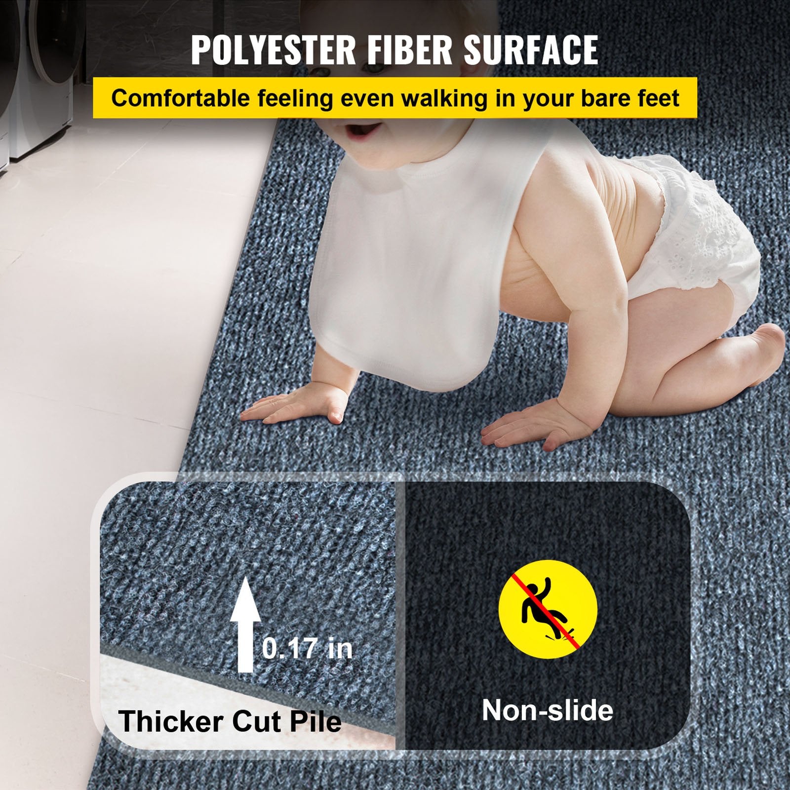 VEVOR Gray Marine Carpet 6 ft x 23 ft Boat Carpet Rugs Indoor Outdoor Rugs for Patio Deck Anti-Slide TPR Water-Proof Back Cut Outdoor Marine Carpeting Easy Clean Outdoor Carpet Roll
