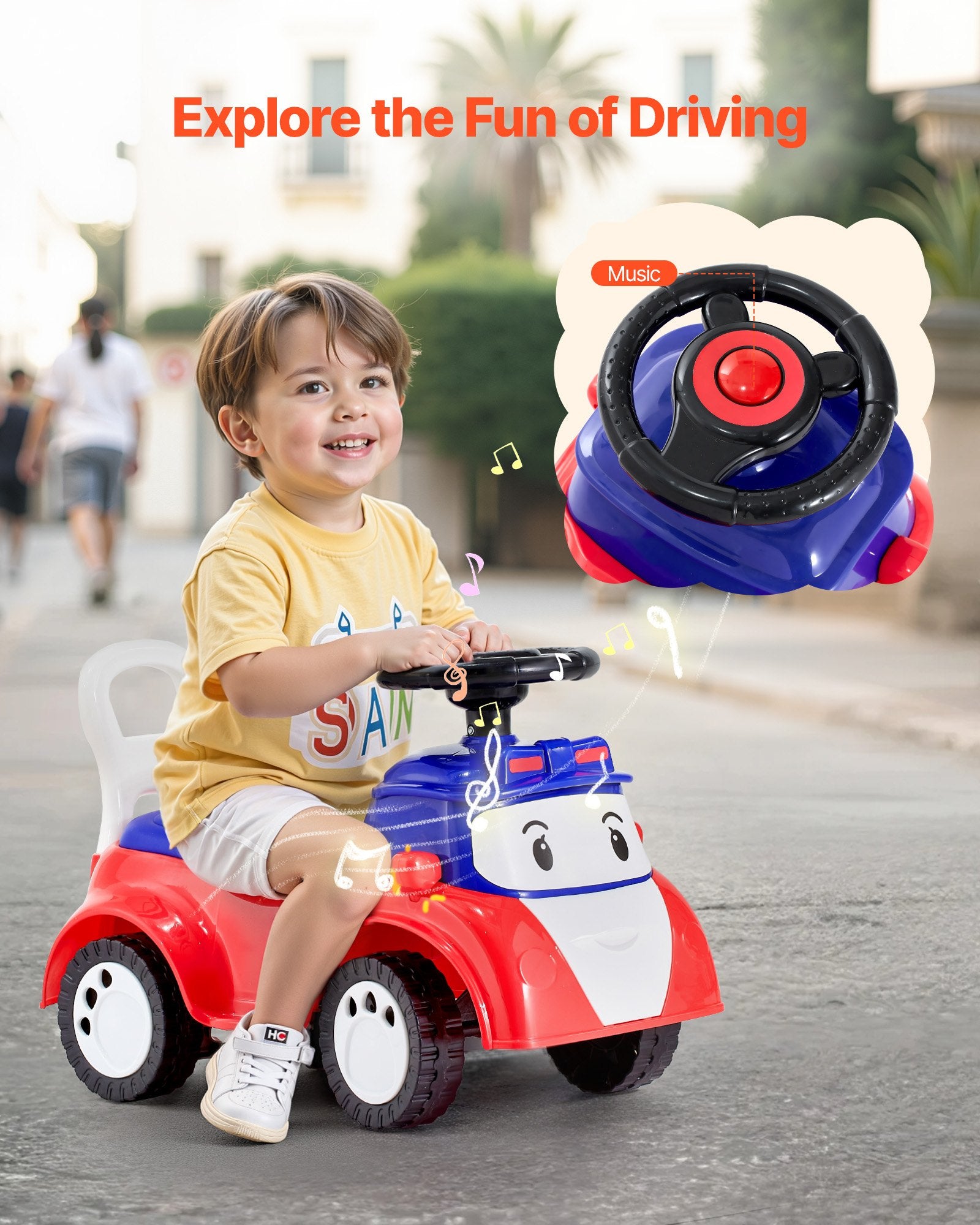 VEVOR Ride On Toddler Push Car, Push Car for Toddler 19 to 36 Months, Kids Ride On Toy with Music & Under-seat Storage, 25 kg Load Capacity, Foot-to-Floor Walker for Toddlers Boys Girls, Red