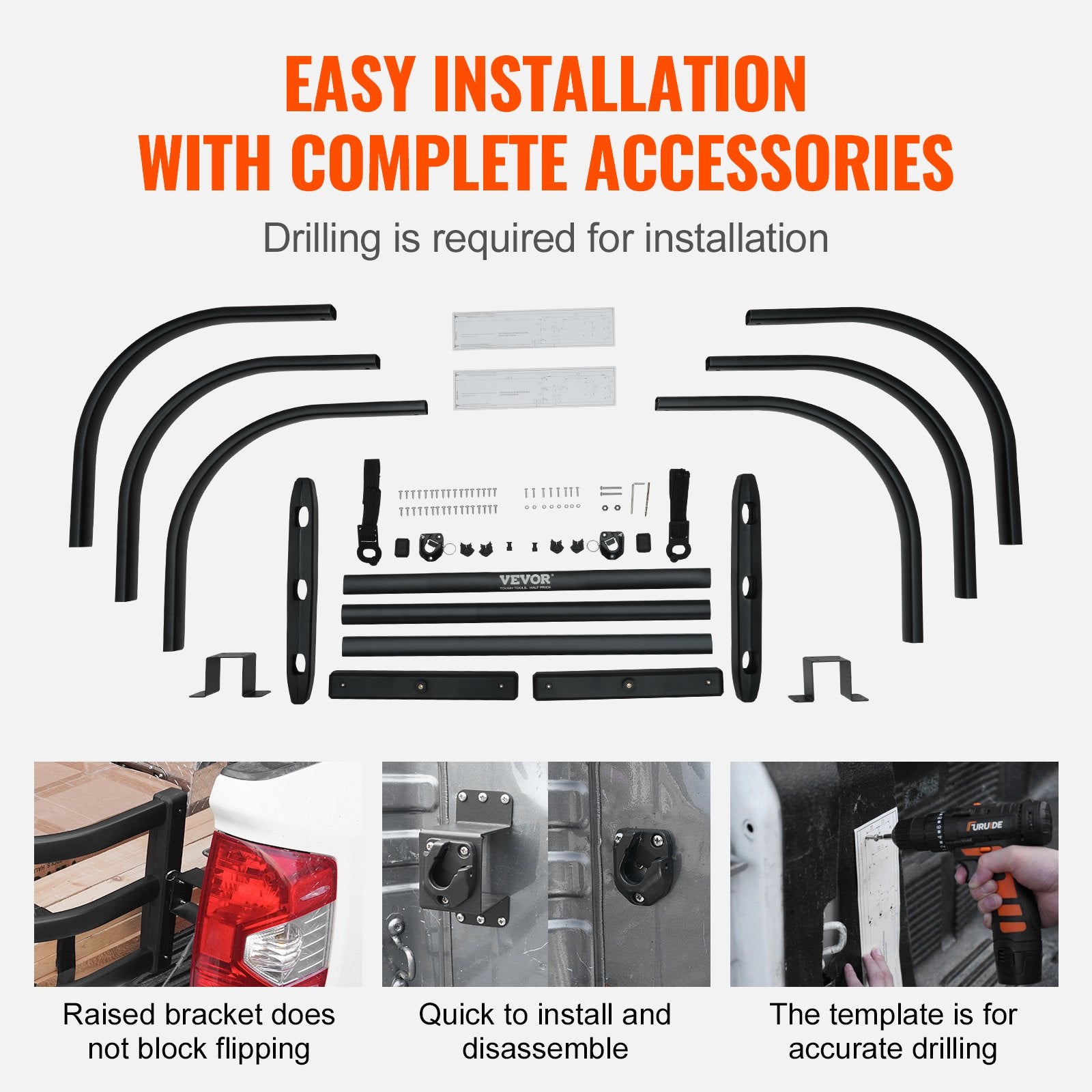 VEVOR Truck Bed Extender, Aluminum Retractable Tailgate Extender, 131cm-162.6cm Adjustable Length, Fits for Ridgeline, Tacoma, Gladiator, Colorado/Canyon, Frontier, and Ranger