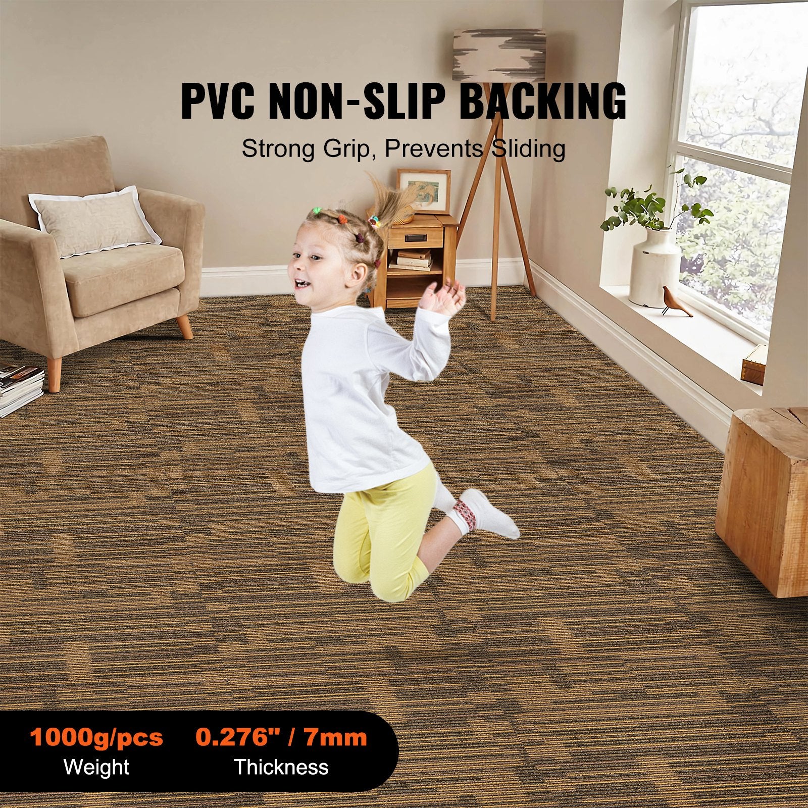 VEVOR Carpet Tiles Reusable, 20"x 20"Carpet Squares With Padding Attached, Soft Padded Carpet Tiles, Easy Install DIY for Bedroom Living Room (12Tiles, Mixed Brown)