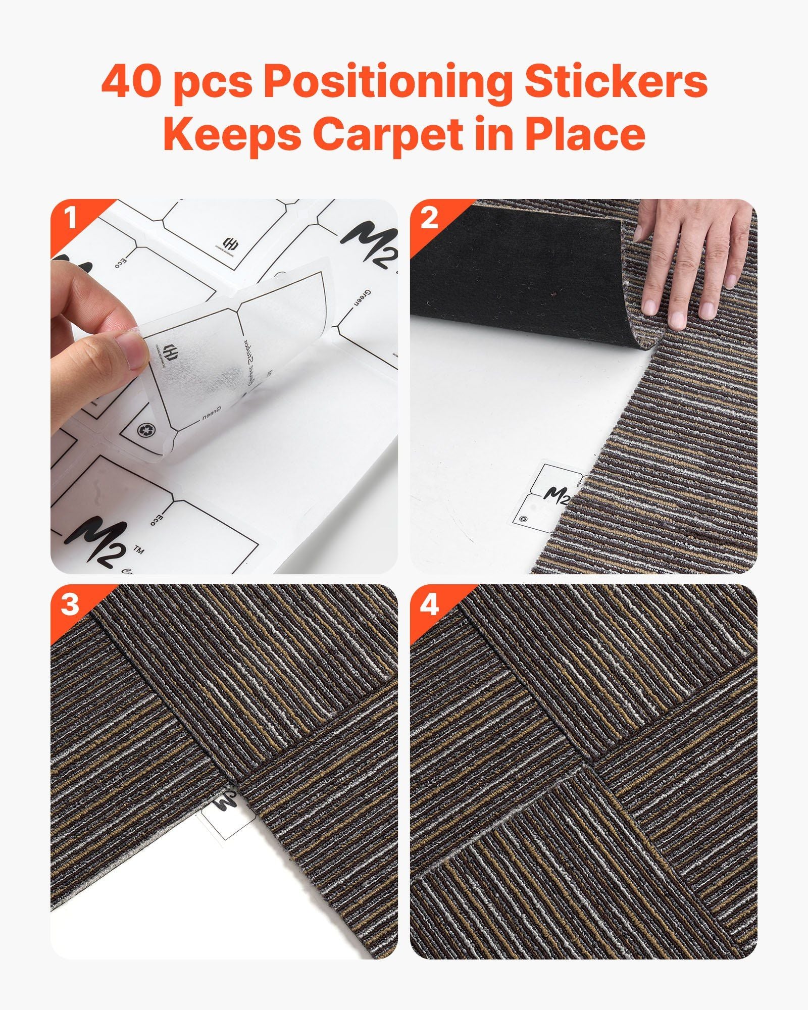Carpet Tiles Reusable 610x610 mm, 24 PCS Modular Carpet Square Rug, Commercial Floor Soft Padded for Seamless Cover 8.9㎡, Easy DIY Replacement for Living Room Bedroom Indoor, Gray & Brown