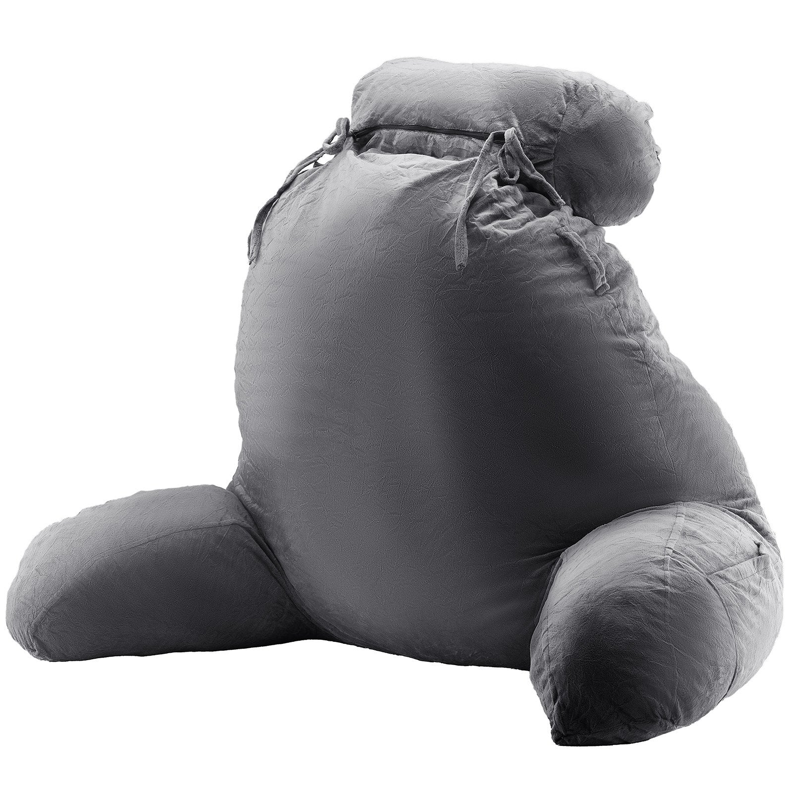 VEVOR Reading Pillow, Large Bed Pillow with Removable Headrest, Back Pillow with 3 Pockets, Shredded Memory Foam and Washable Short Velvet Cloth, Side with Handles for Reading, Gaming, Resting, Grey