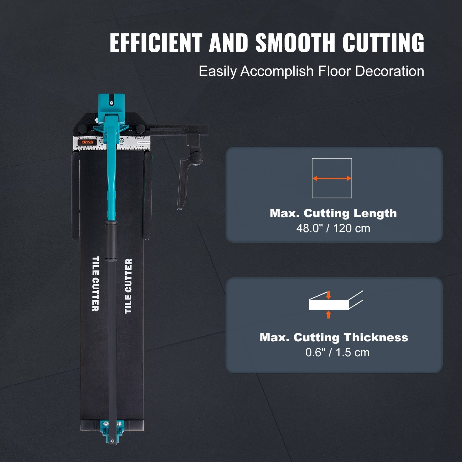 VEVOR Manual Tile Cutter, 1200mm, Porcelain Ceramic Tile Cutter with Tungsten Carbide Cutting Wheel, Infrared Positioning, Anti-Skid Feet, Durable Rails for professional installers or beginners