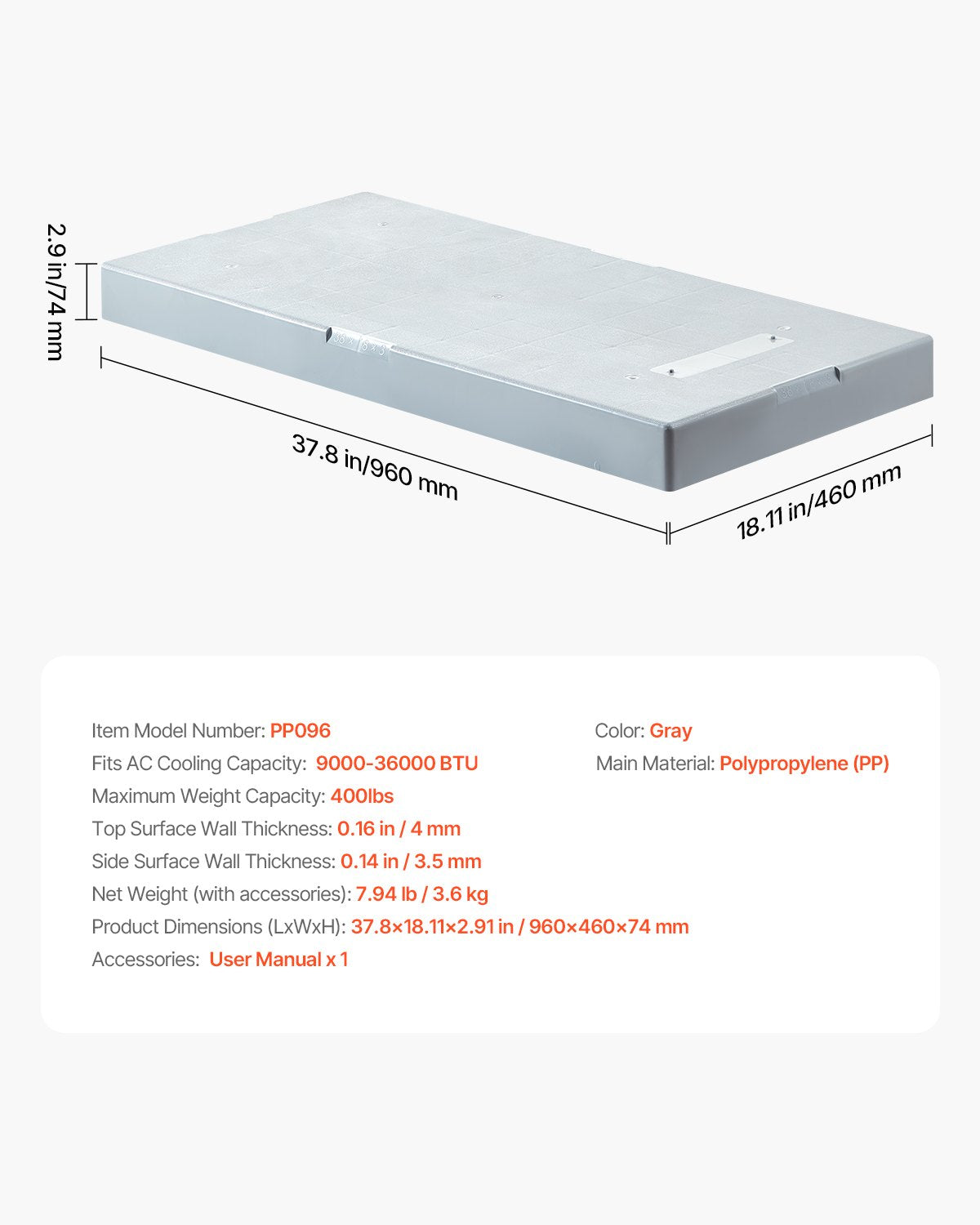 VEVOR Mini Split Pad for 9000-36000 BTU Anti Vibration Outdoor Pads