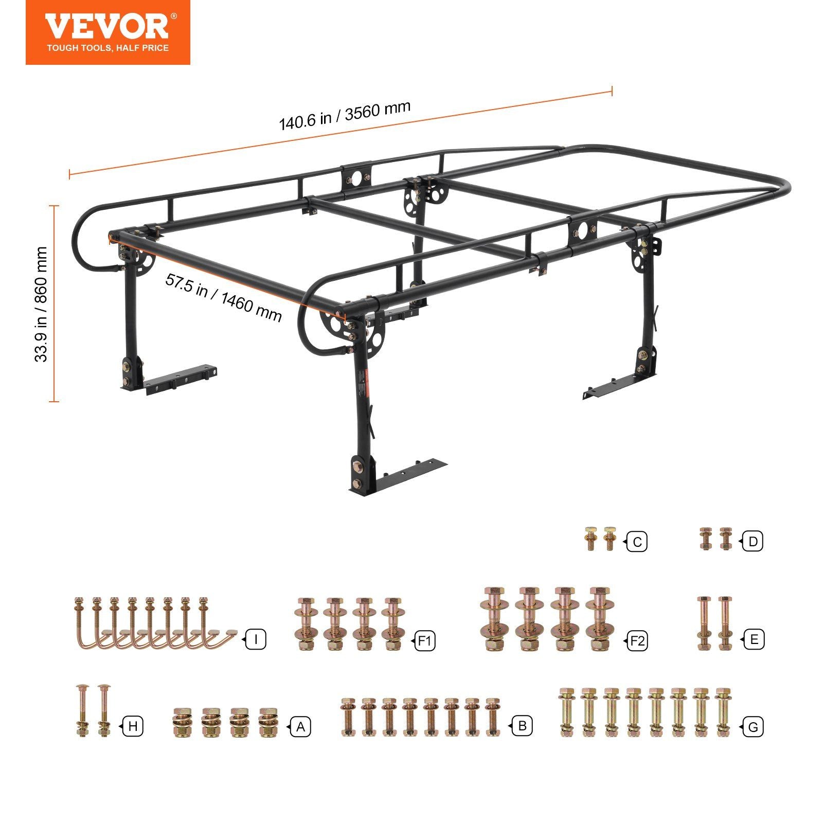 Truck Ladder Rack, 1000 LBS / 454 KG Strong Capacity Truck Racks, Non-Drilling / Drilling Installation for Long or Heavy Cargo, 43.3-63 inch Adjustable Width for Kayak, Ladder, Surfboard, Lumber