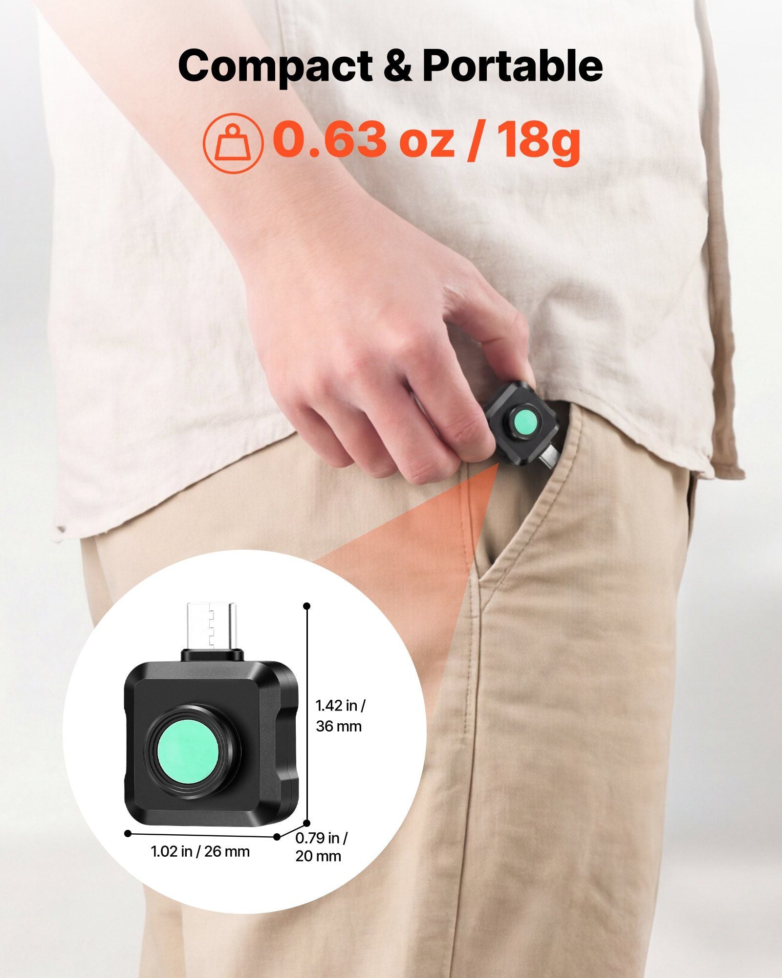 Thermal Imaging Camera for Android, 320 x 240 TISR Super Resolution, 25HZ Refresh Rate Infrared Thermal Imager for Smartphone Tablet, 160 x 120 IR Resolution, -20°C to 550°C & 15 Color Palettes