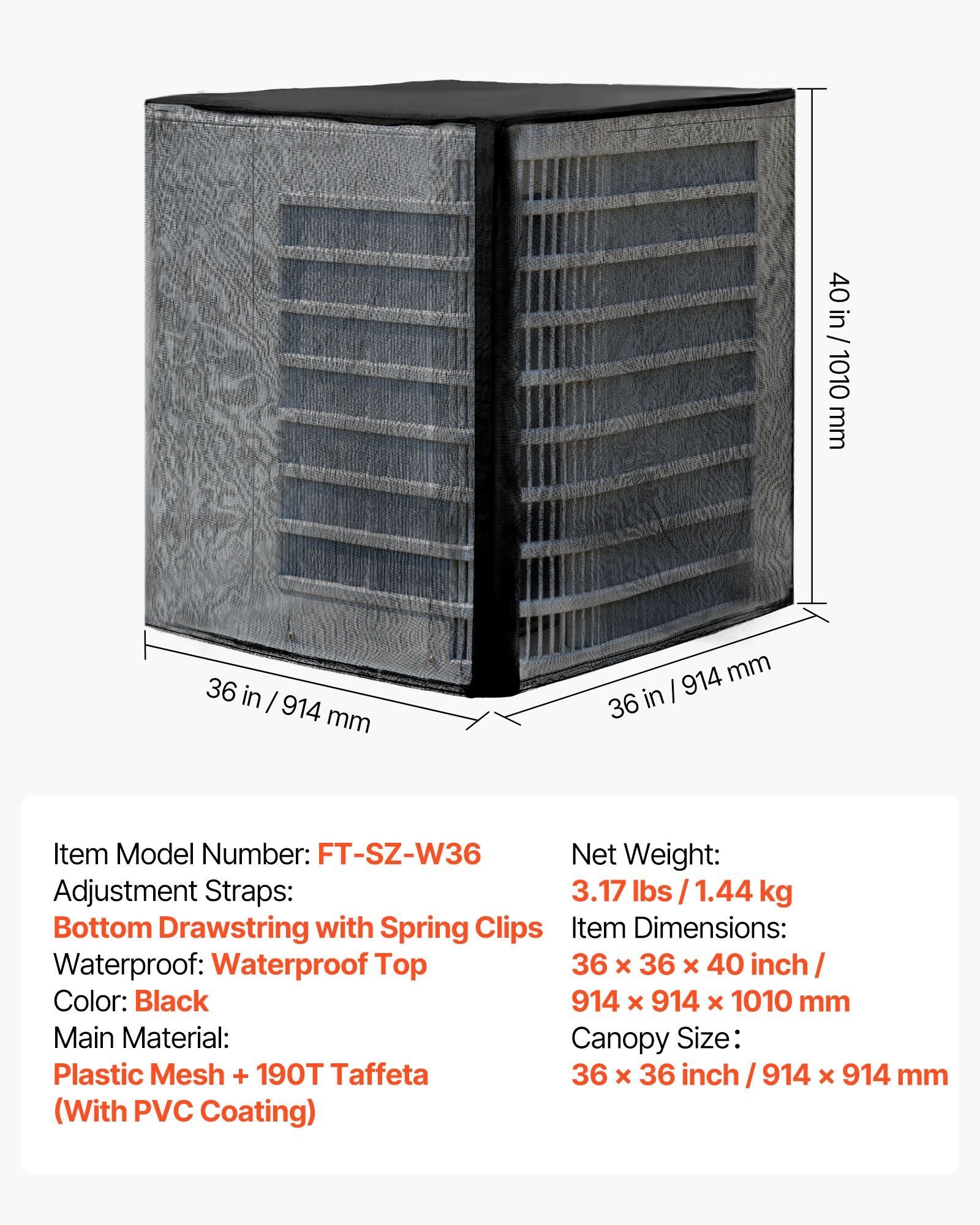 Air Conditioner Cover, 914 x 914 x 1010 mm Ac Cover for Air Conditioning Unit, Dual-Layer, Detachable Canopy,Waterproof Polyester, Universal HVAC Protector for Outdoor Outside Ac Unit, Black