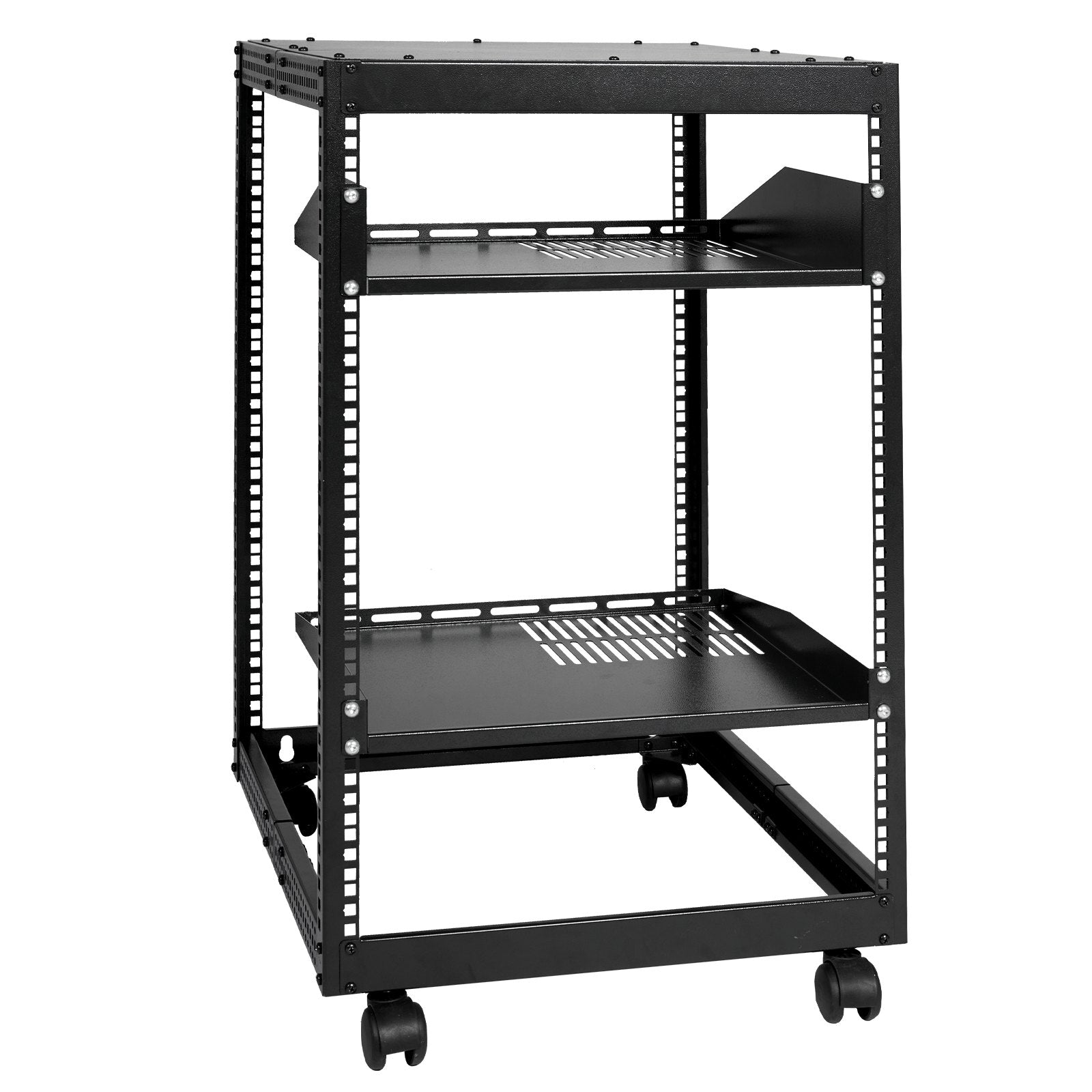 VEVOR 15U Open Frame Server Rack, 23-40 in Adjustable Depth, Free Standing or Wall Mount Network Server Rack, 4 Post AV Rack with Casters, Holds All Your Networking IT Equipment AV Gear Router Modem
