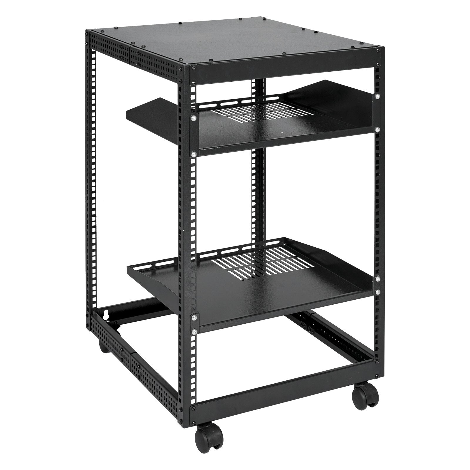 VEVOR 15U Open Frame Server Rack, 23-40 in Adjustable Depth, Free Standing or Wall Mount Network Server Rack, 4 Post AV Rack with Casters, Holds All Your Networking IT Equipment AV Gear Router Modem