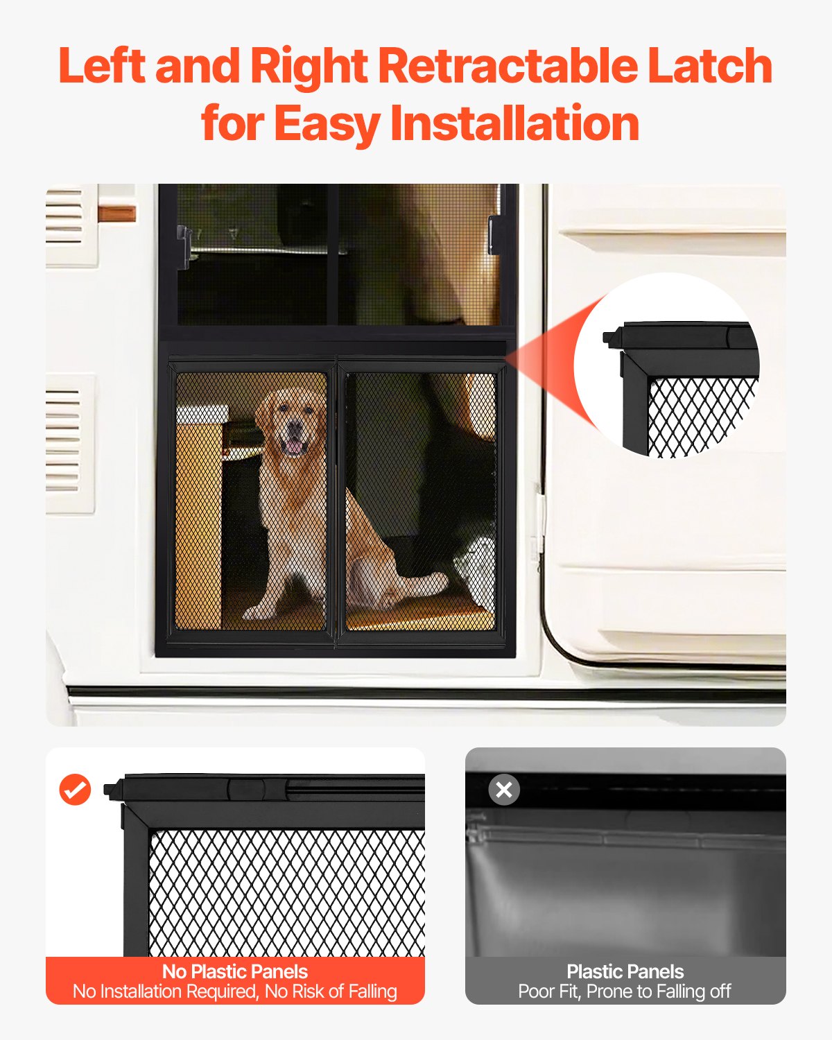 VEVOR RV Screen Door Protector, 622.3 x 508 mm Door Grille, Easy to Install and Disassemble, Reinforced Breathable Protective Mesh, Aluminum Alloy Camper RV Entry Protector for Pet Protection, Black
