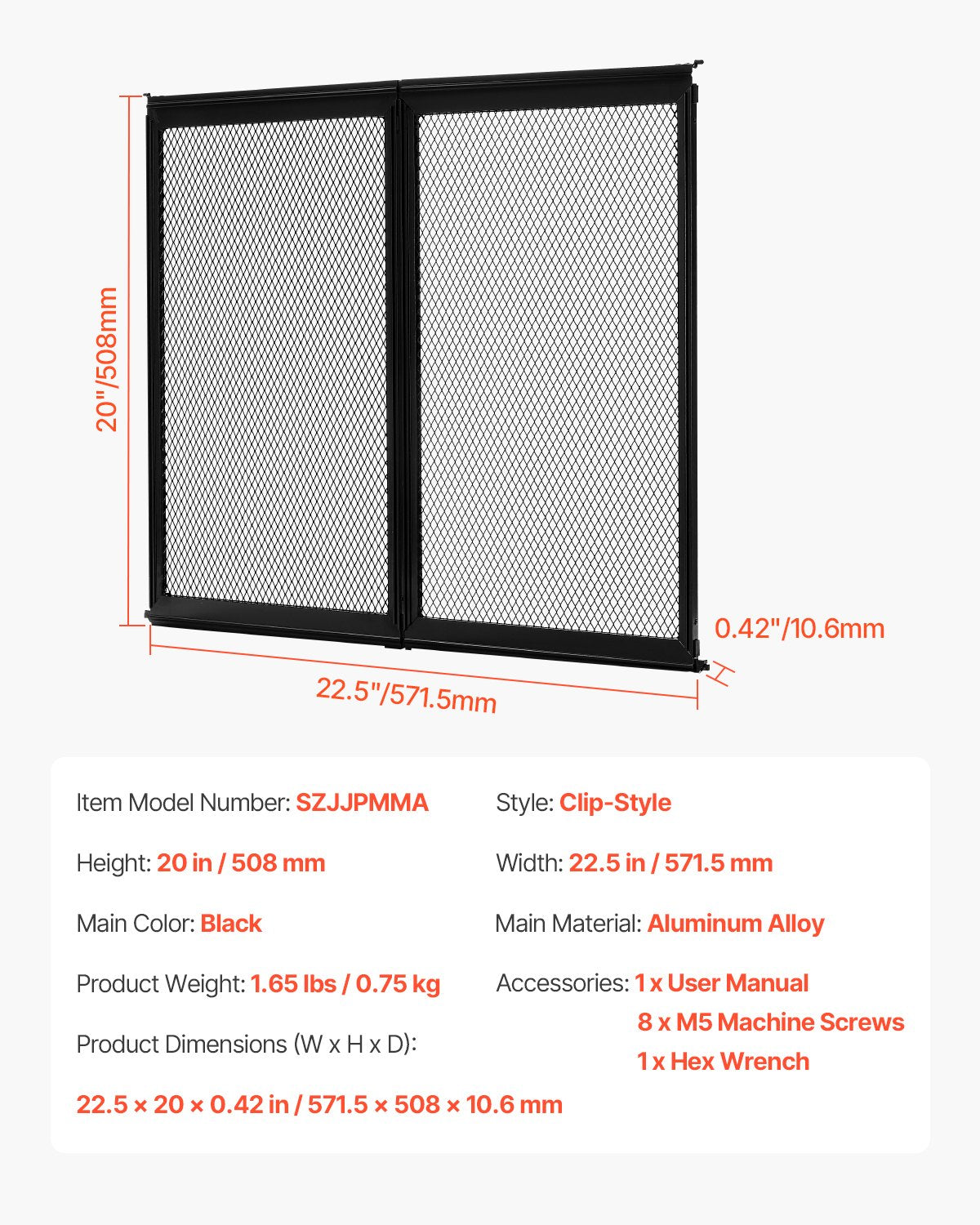 VEVOR RV Screen Door Protector, 571.5 x 508 mm Door Grille, Easy to Install and Disassemble, Reinforced Breathable Protective Mesh, Aluminum Alloy Camper RV Entry Protector for Pet Protection, Black