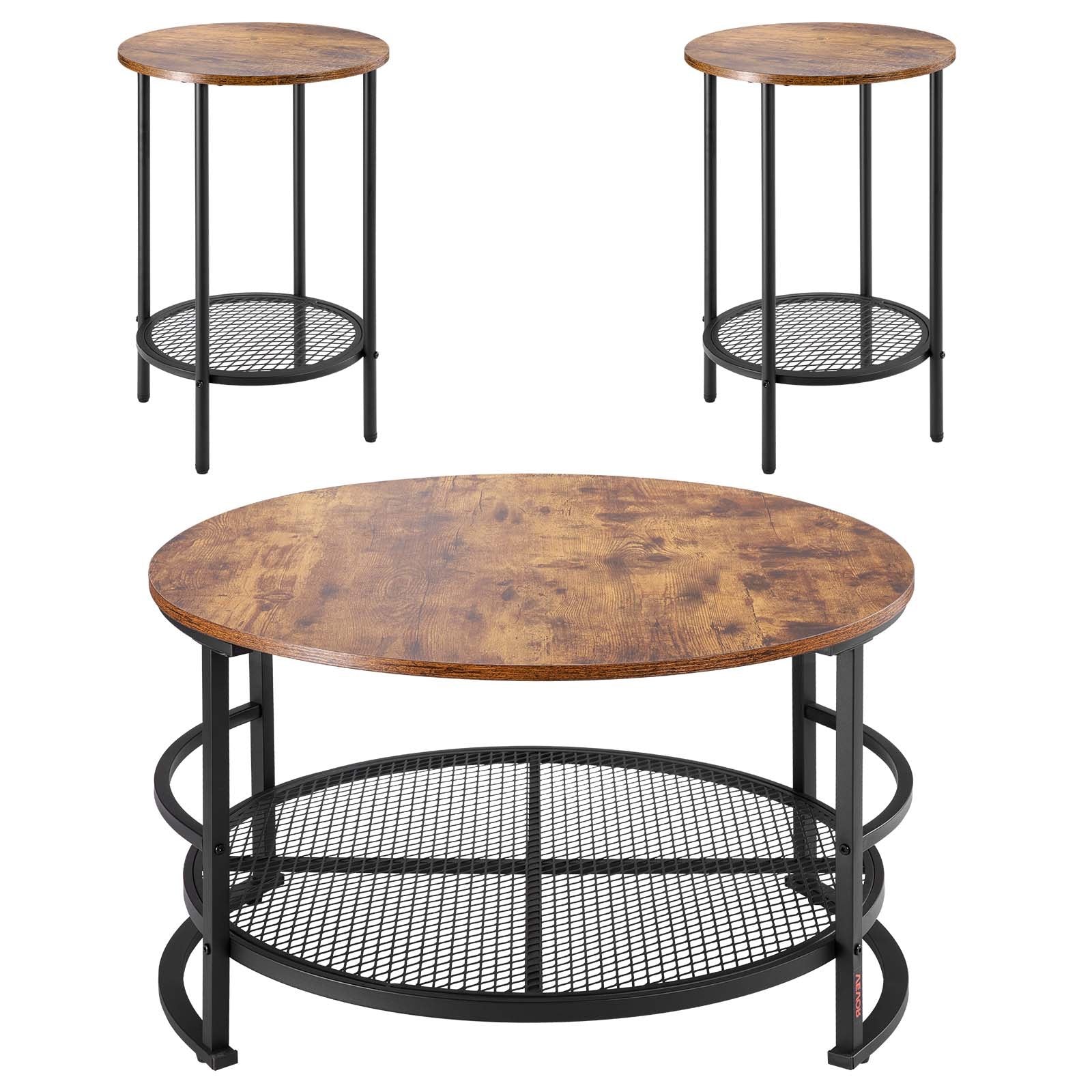 VEVOR 3 Pieces Round Coffee Table Set 80 cm with 2 End Tables for Living Room