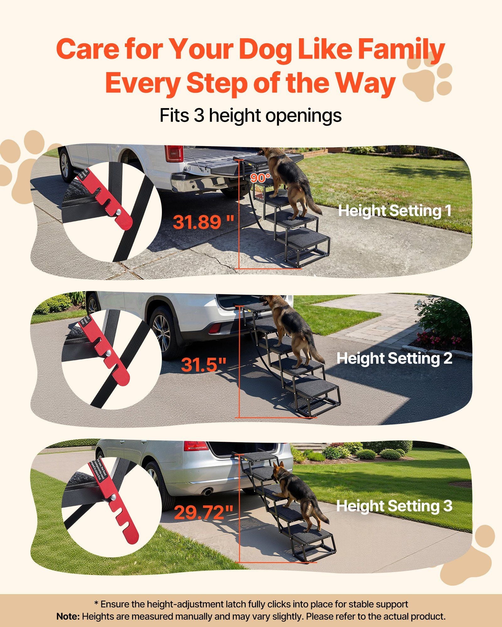 Dog Stairs for Car, 5 Steps Extra Wide Foldable Dog Ramp for Large Dogs with Non-Slip Rug Surface, Portable Lightweight Pet Ladder for Car, SUV, Truck, High Beds, Sofas, Support up to 91 kg