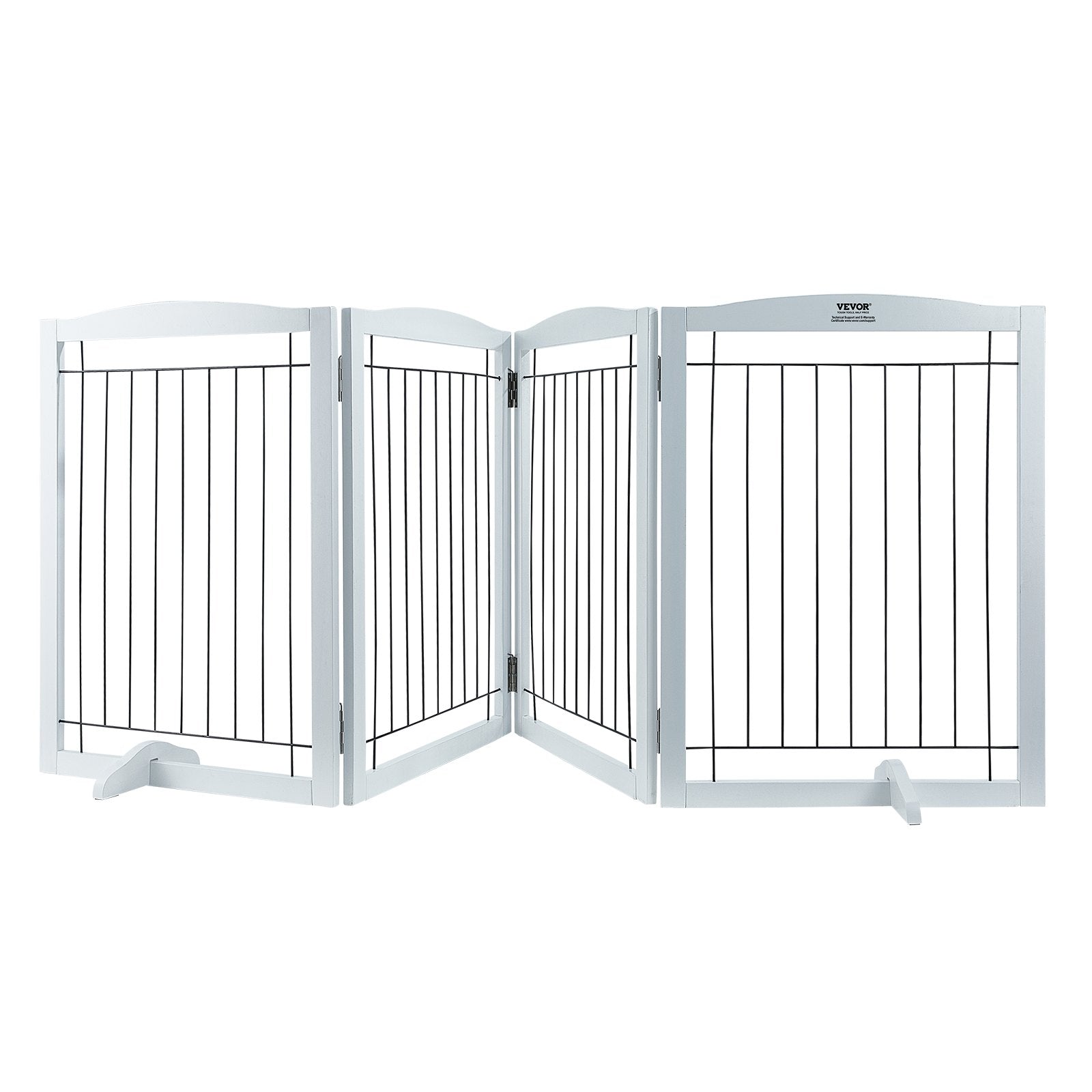 VEVOR Free Standing Dog Gate, 32" H x 96.5" W Freestanding Pet Gate, 4 Panels Foldable Dog Gate for Wide and Narrow Passageways, Expandable Dog Barrier with Silent Foot Support for Indoor, White