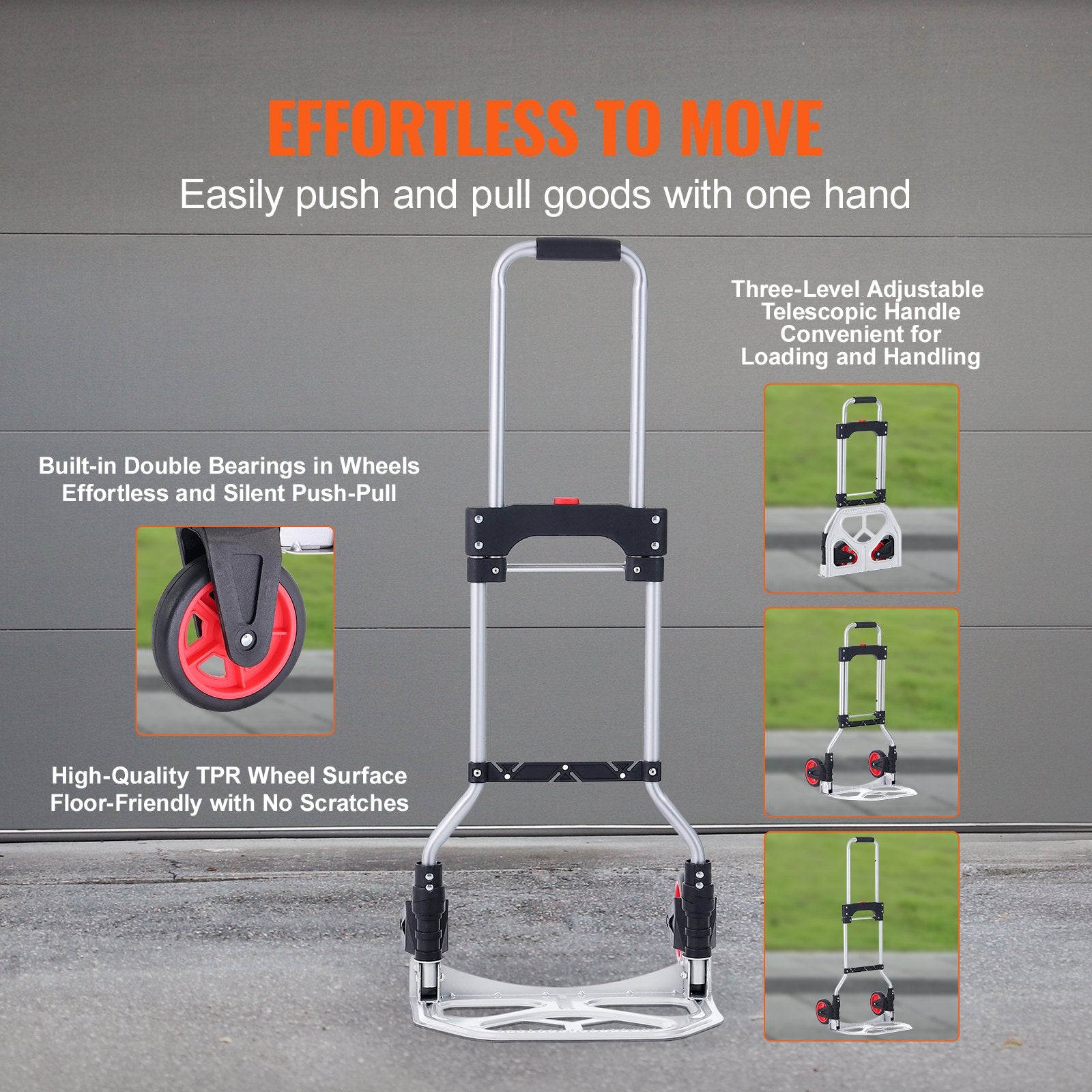 VEVOR Folding Hand Truck, 80 kg Load Capacity, Aluminum Portable Cart, Convertible Hand Truck and Dolly with Telescoping Handle and Rubber Wheels, Ultra Lightweight Super Strong for Moving Warehouse