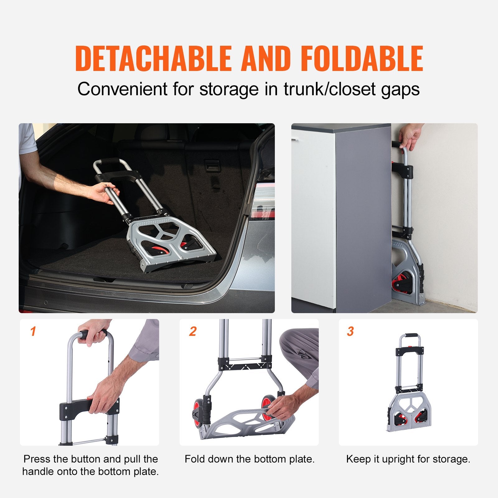 VEVOR Folding Hand Truck, 80 kg Load Capacity, Aluminum Portable Cart, Convertible Hand Truck and Dolly with Telescoping Handle and Rubber Wheels, Ultra Lightweight Super Strong for Moving Warehouse