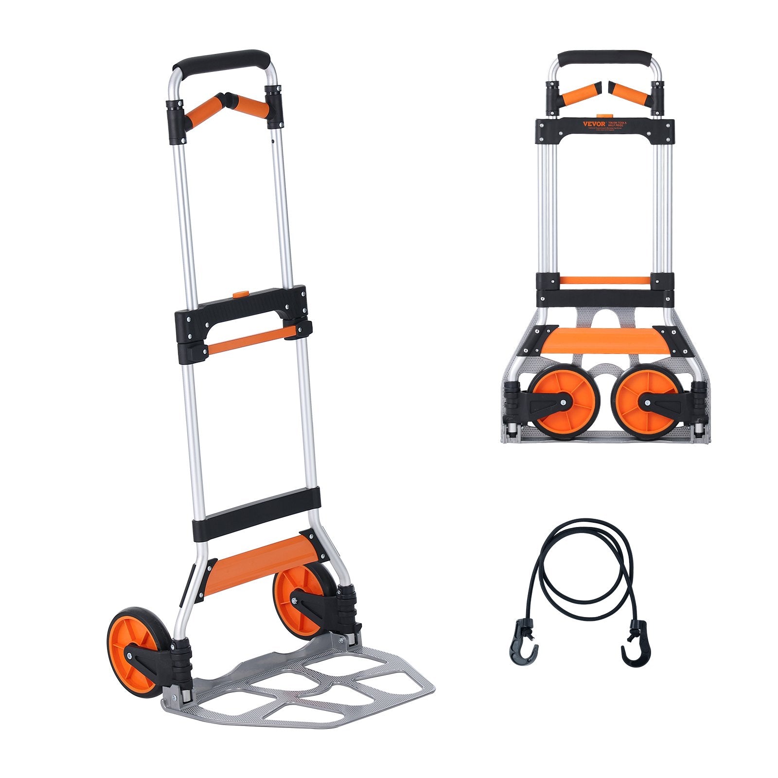 VEVOR Folding Hand Truck, 140 kg Load Capacity, Aluminum Portable Cart, Convertible Hand Truck and Dolly with Telescoping Handle and PP+TPR Wheels, Ultra Lightweight Super Strong for Moving Warehouse