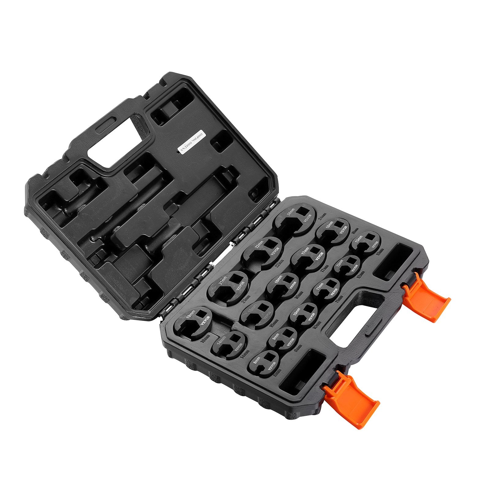 VEVOR Crowfoot Wrench Set, 1/2" and 3/8" Drive 15-Piece Crows Foot Wrench Set with PP Storage Case, Metric 8-24 mm, CRMO Steel and Manganese Phosphate Finish, for Mechanical Maintenance or Repairs