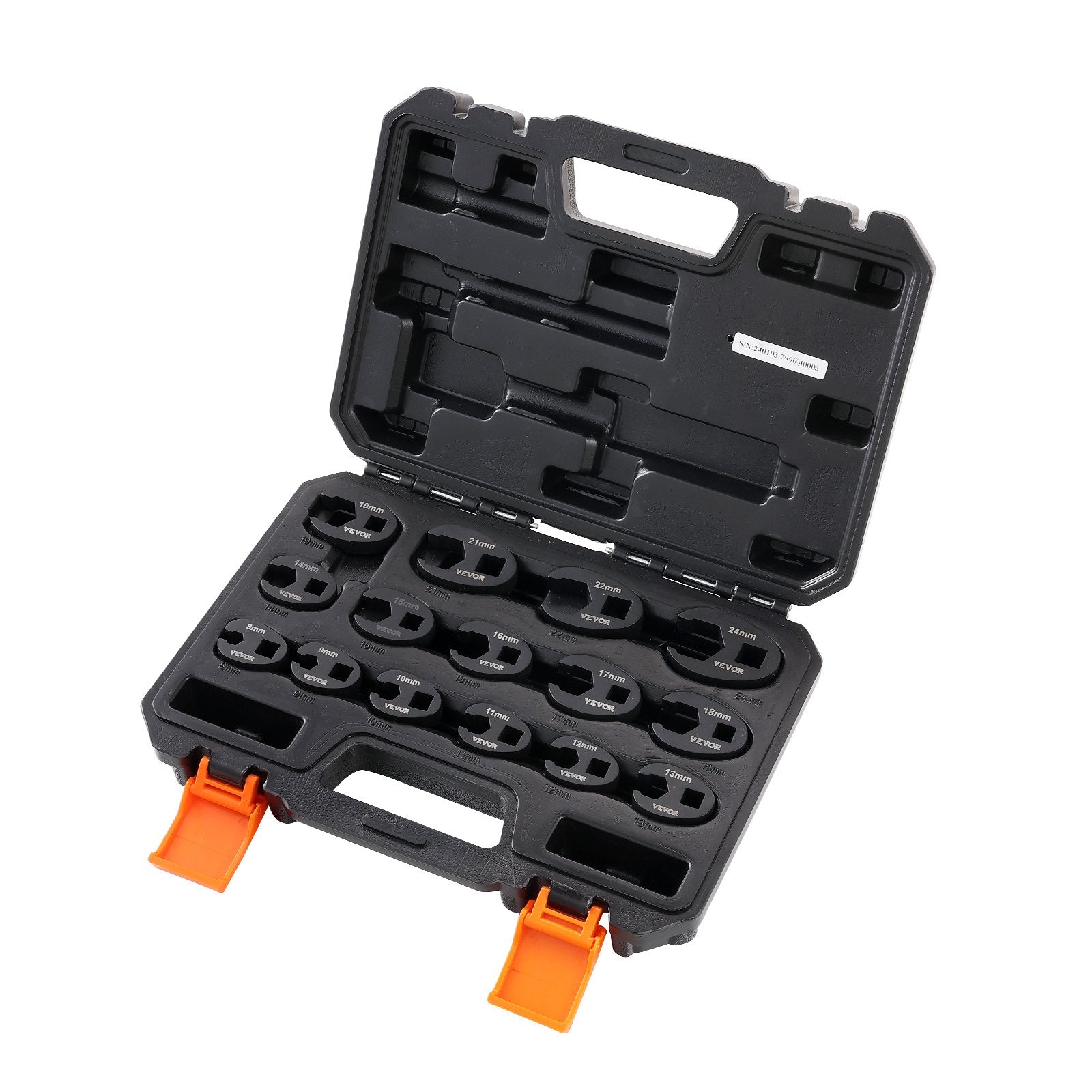 VEVOR Crowfoot Wrench Set, 1/2" and 3/8" Drive 15-Piece Crows Foot Wrench Set with PP Storage Case, Metric 8-24 mm, CRMO Steel and Manganese Phosphate Finish, for Mechanical Maintenance or Repairs