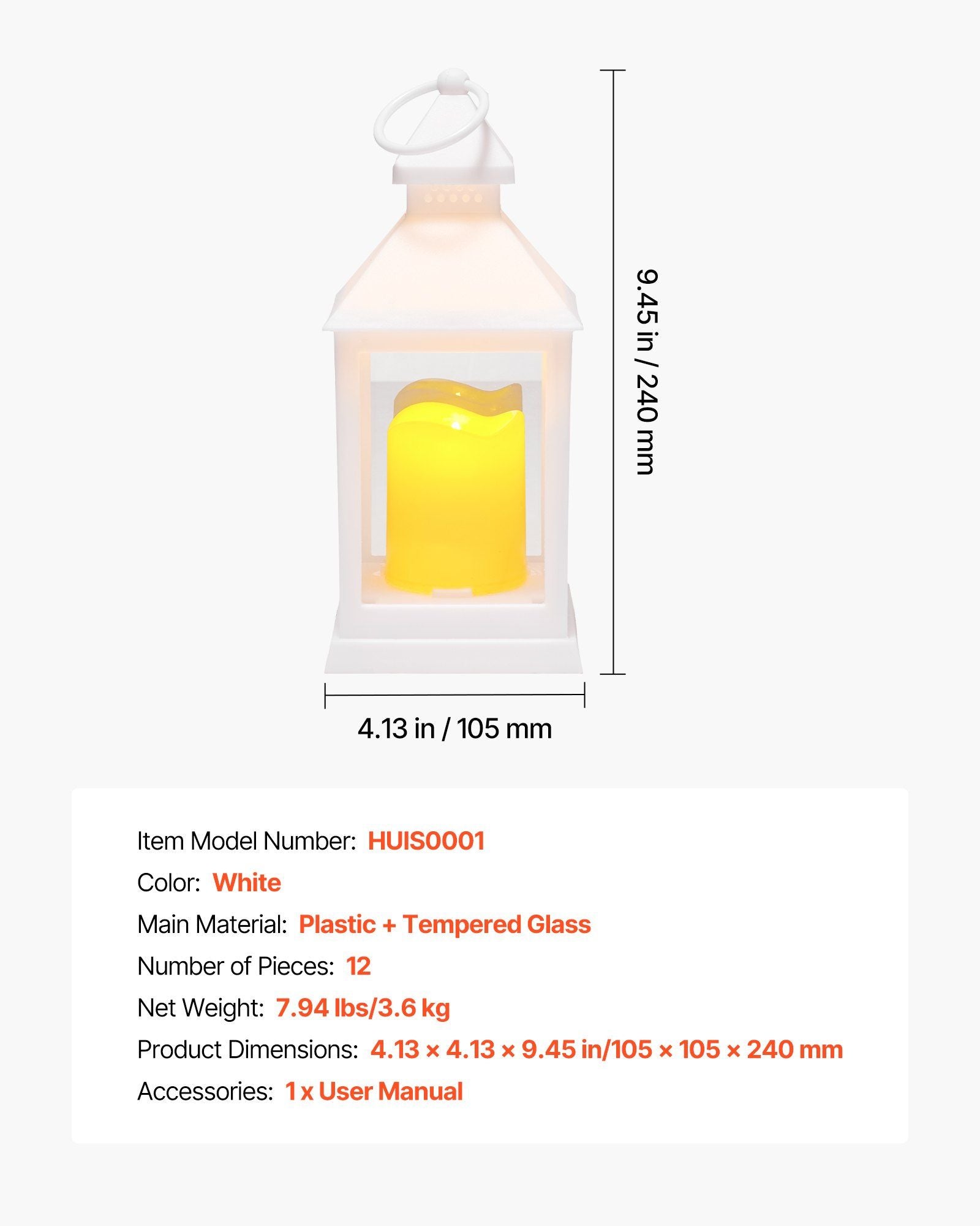 12 Pcs Decorative Candle Lantern, LED Electric Flameless Candle, Plastic LED Holder with Glass, Wall Hanging Indoor Porch Lanterns for Wedding Table Party Farmhouse Indoor Decor, White