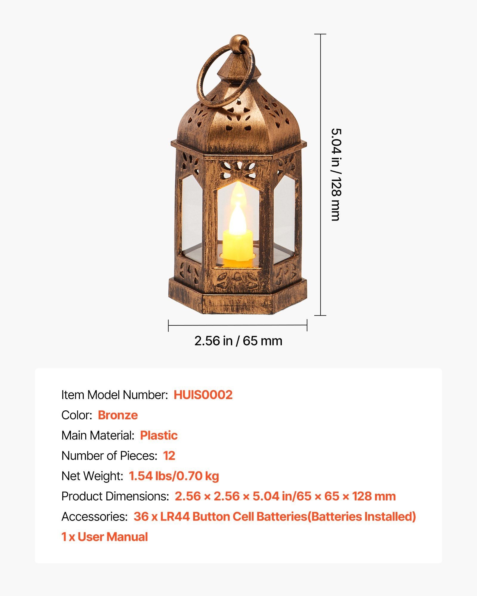 12 Pcs Decorative Candle Lantern, LED Electric Flameless Candle, Plastic LED Holder with Glass, Wall Hanging Indoor Porch Lanterns for Wedding Table Party Farmhouse Indoor Decor, Bronze
