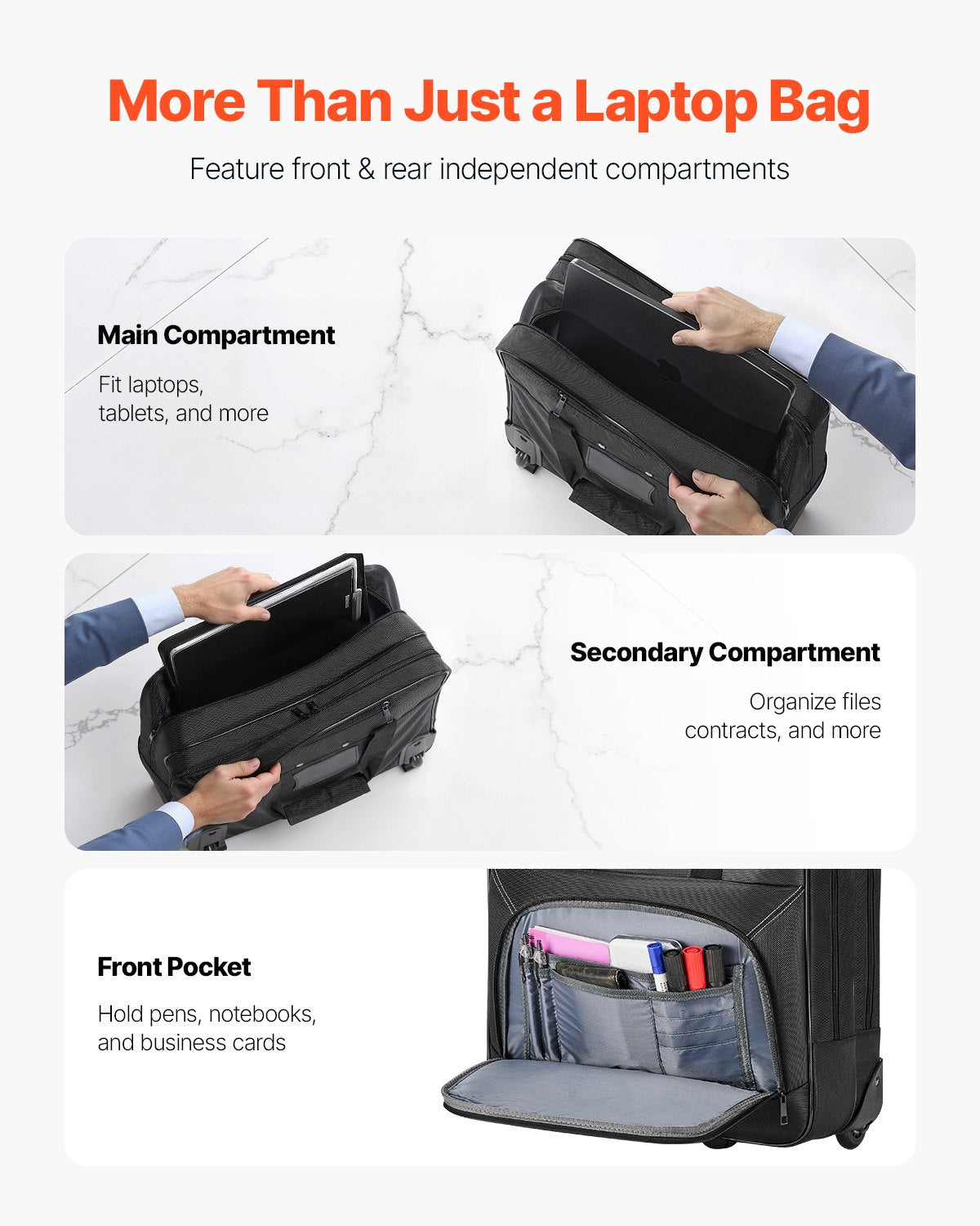 VEVOR Rolling Laptop Bag 39.62 cm Wheeled Computer Bag for Women & Men Black