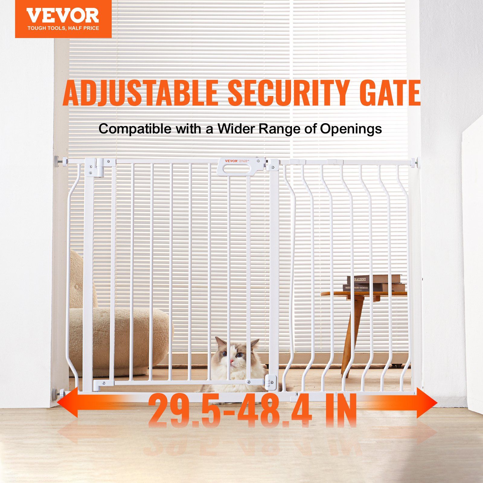 Baby Gate, 749-1229 mm Extra Wide, 762 mm High, Dog Gate for Stairs Doorways and House, Easy Step Walk Thru Auto Close Child Gate Pet Security Gate with Pressure Mount and Wall Mount Kit, White