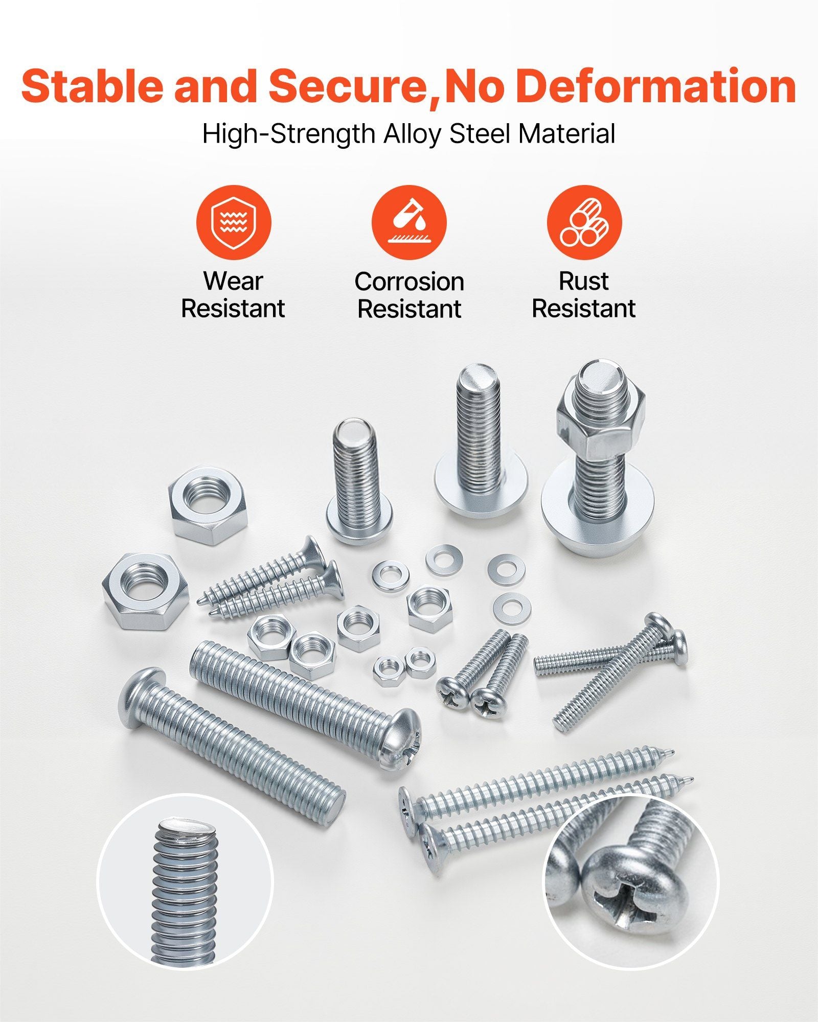 2250 Pcs Bolts and Nuts Assortment Kit, Metric + Imperial Machine Screws and Flat Washers, Alloy Steel M3/M4/M5/M6/M8 Multiple Size, for Equipment/Vehicle Assembly,Galvanized White