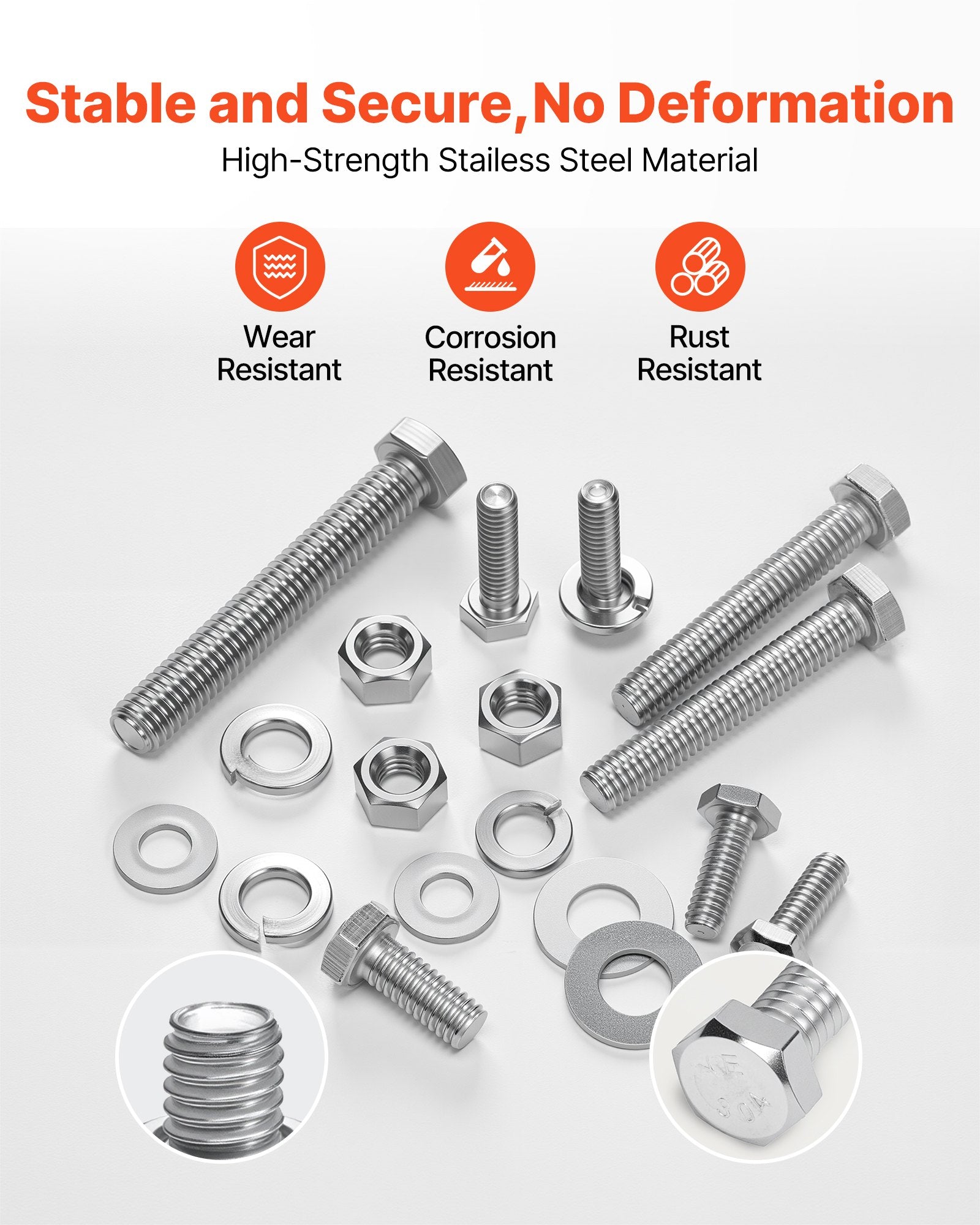 VEVOR 246 Pcs Bolts and Nuts Assortment Kit, Imperial Screws and Flat Washers, Stainless Steel 1/4-20,5/16-18,3/8-16, Spring Lock Washers for Furniture / Equipment /Vehicle Assembly with Case