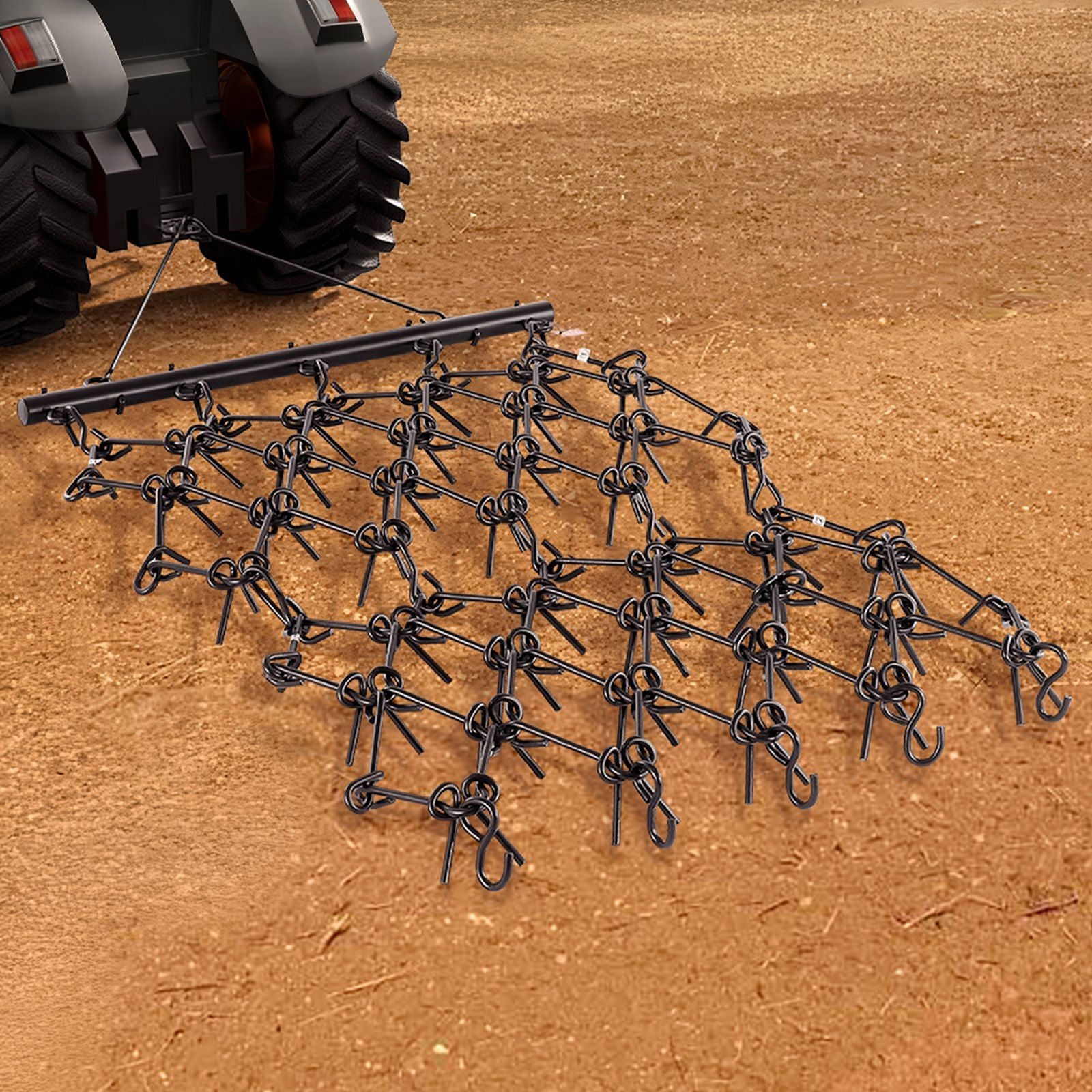 Drag Harrow, 1.2x1.2 m Durable Chain Harrow with 69 Sharp Teeth, Suitable for ATV UTV Tractor, Ideal for Soil Preparation, Seeding, Smoothing Landscapes, and Yard Gravel Driveway Maintenance
