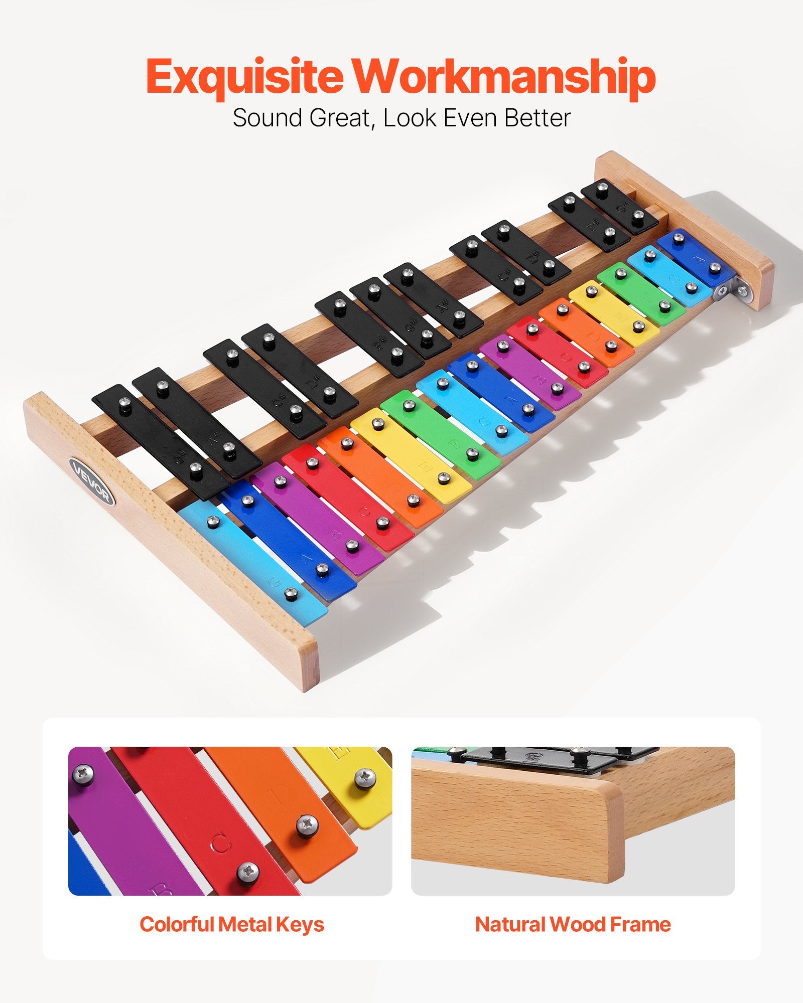 VEVOR Glockenspiel Xylophone, 27 Notes, Professional Xylophone Percussion Instrument, with Colorful Metal Keys, Includes 4 Mallets, Carrying Bag, Beginner Musical Instrument Kit for Adults and Kids