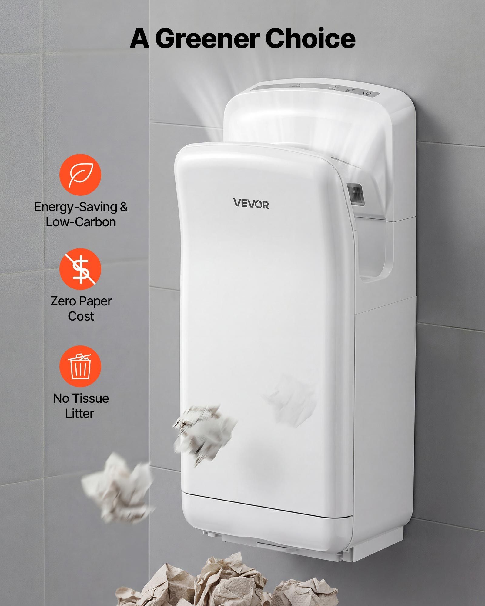 Vertical Hand Dryer, Hand Dryers with HEPA Filter, 19000 RPM High-Speed Motor, Dual-Side Airflow, ABS Sturdy Automatic Air Wall Mount Fast Drying for Commercial Bathrooms Modern Home, White