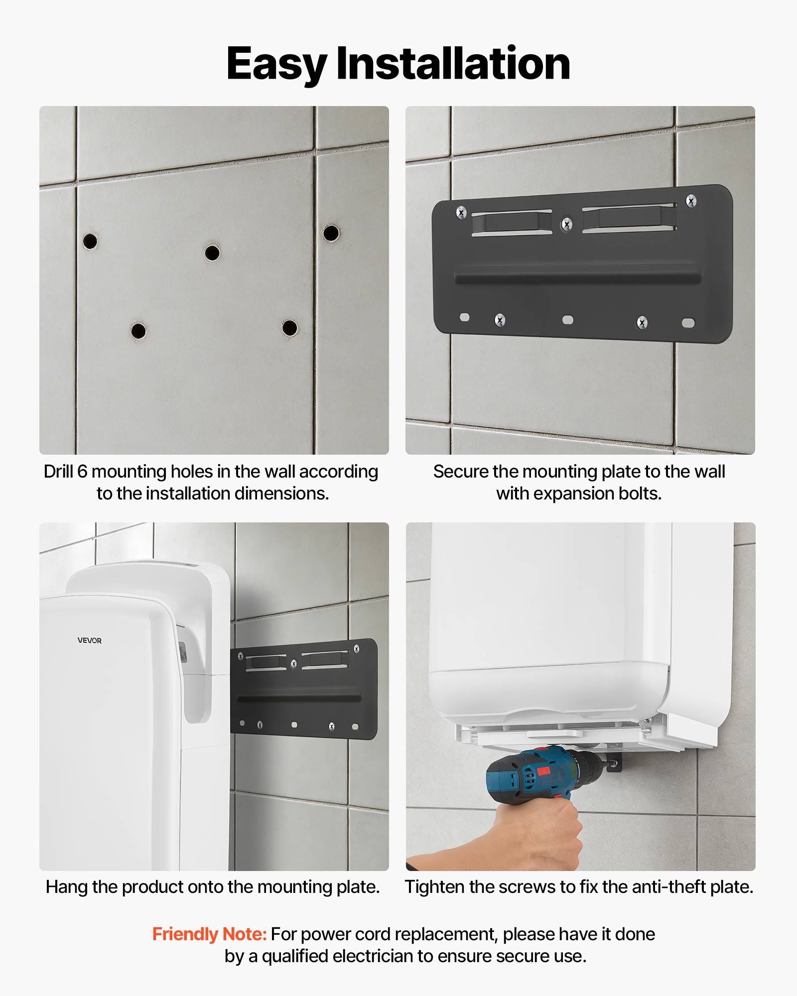 Vertical Hand Dryer, Hand Dryers with HEPA Filter, 19000 RPM High-Speed Motor, Dual-Side Airflow, ABS Sturdy Automatic Air Wall Mount Fast Drying for Commercial Bathrooms Modern Home, White