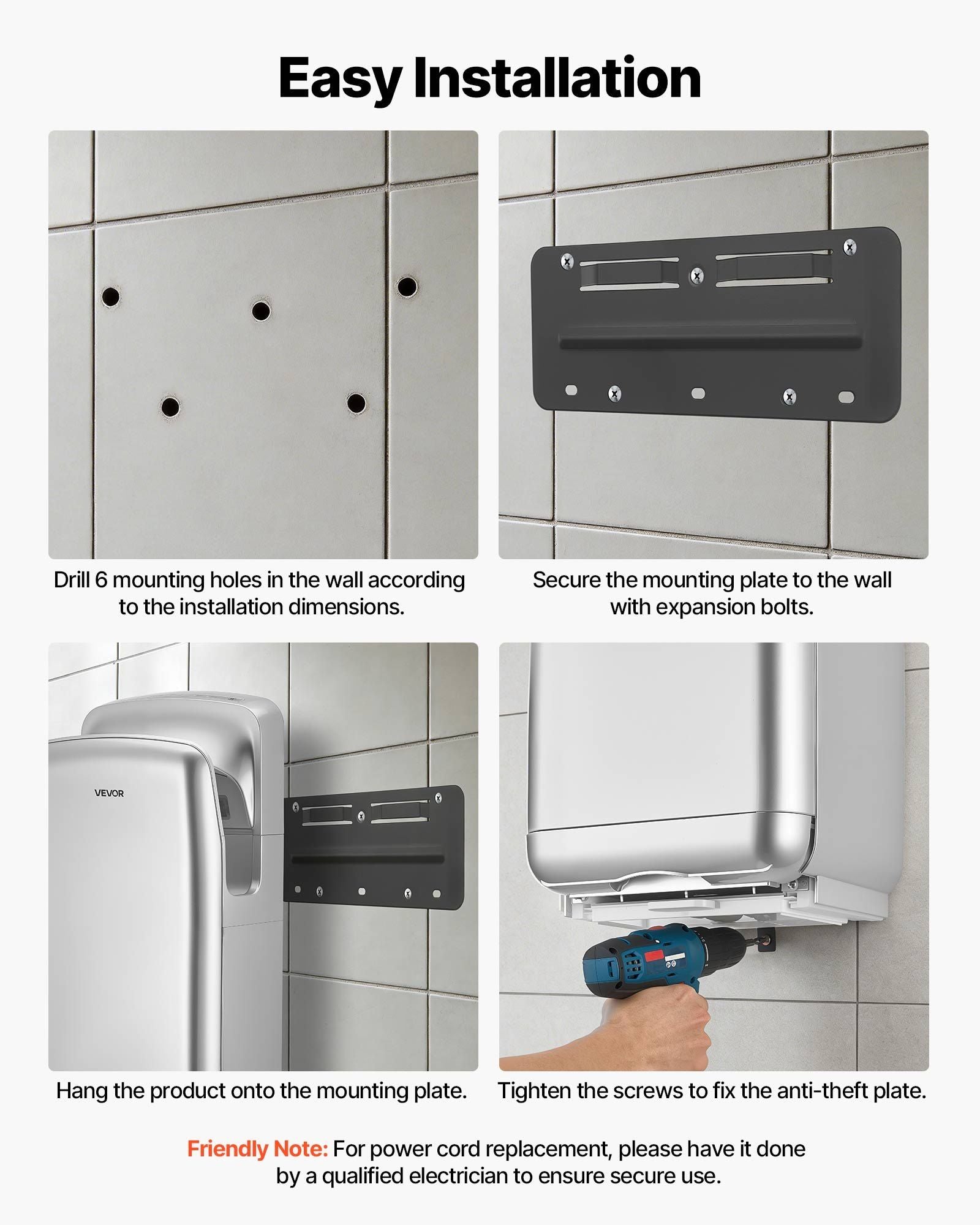 Vertical Hand Dryer, Hand Dryers with HEPA Filter, 19000 RPM High-Speed Motor, Dual-Side Airflow, ABS Sturdy Automatic Air Wall Mount Fast Drying for Commercial Bathrooms Modern Home, Silver