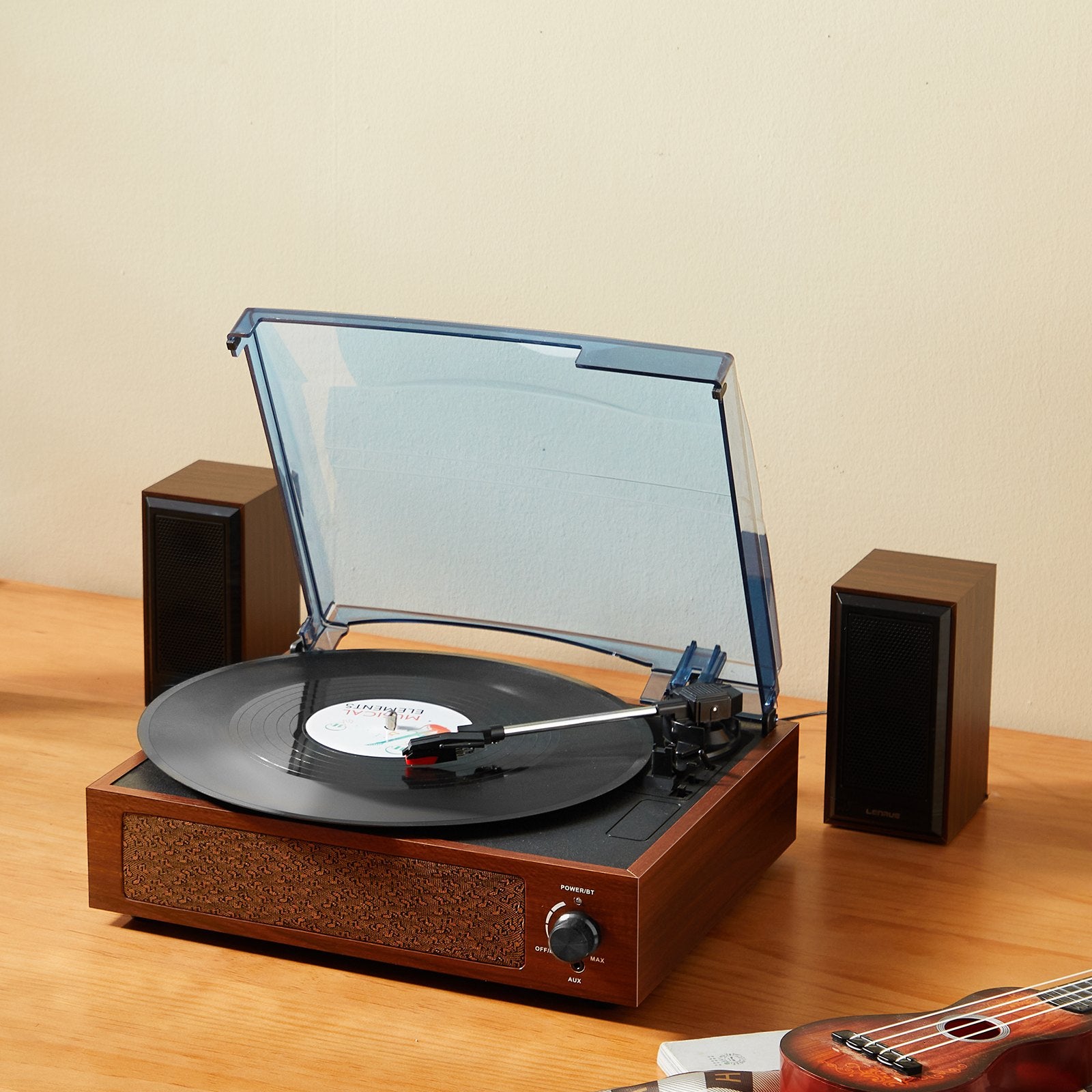 VEVOR Bluetooth Vinyl Record Player 3-Speed Belt Driven Turntable 5W Speakers