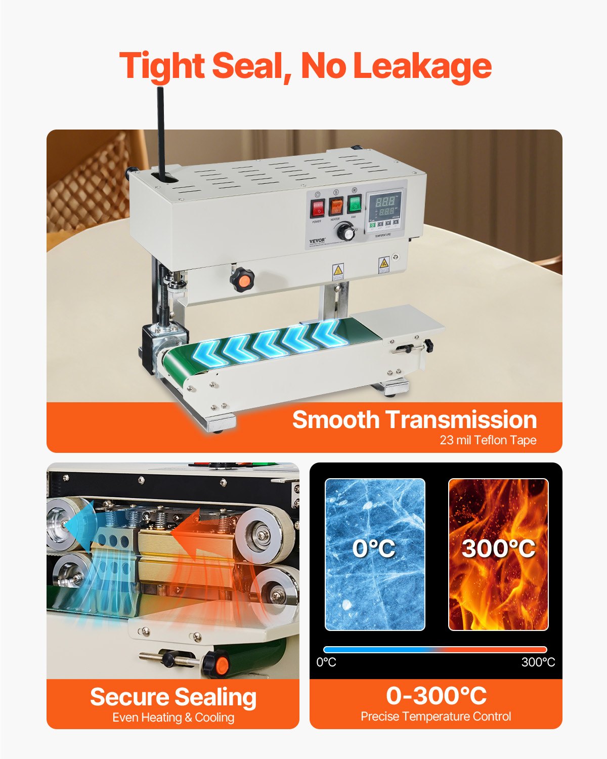 VEVOR Continuous Bag Band Sealing Machine, 6-12 mm Sealing Width, Vertical Band Sealer Machine with Digital Temperature Control, Carbon Steel Bag Sealer for 0.02-0.8 mm Plastic Bags Films Membrane