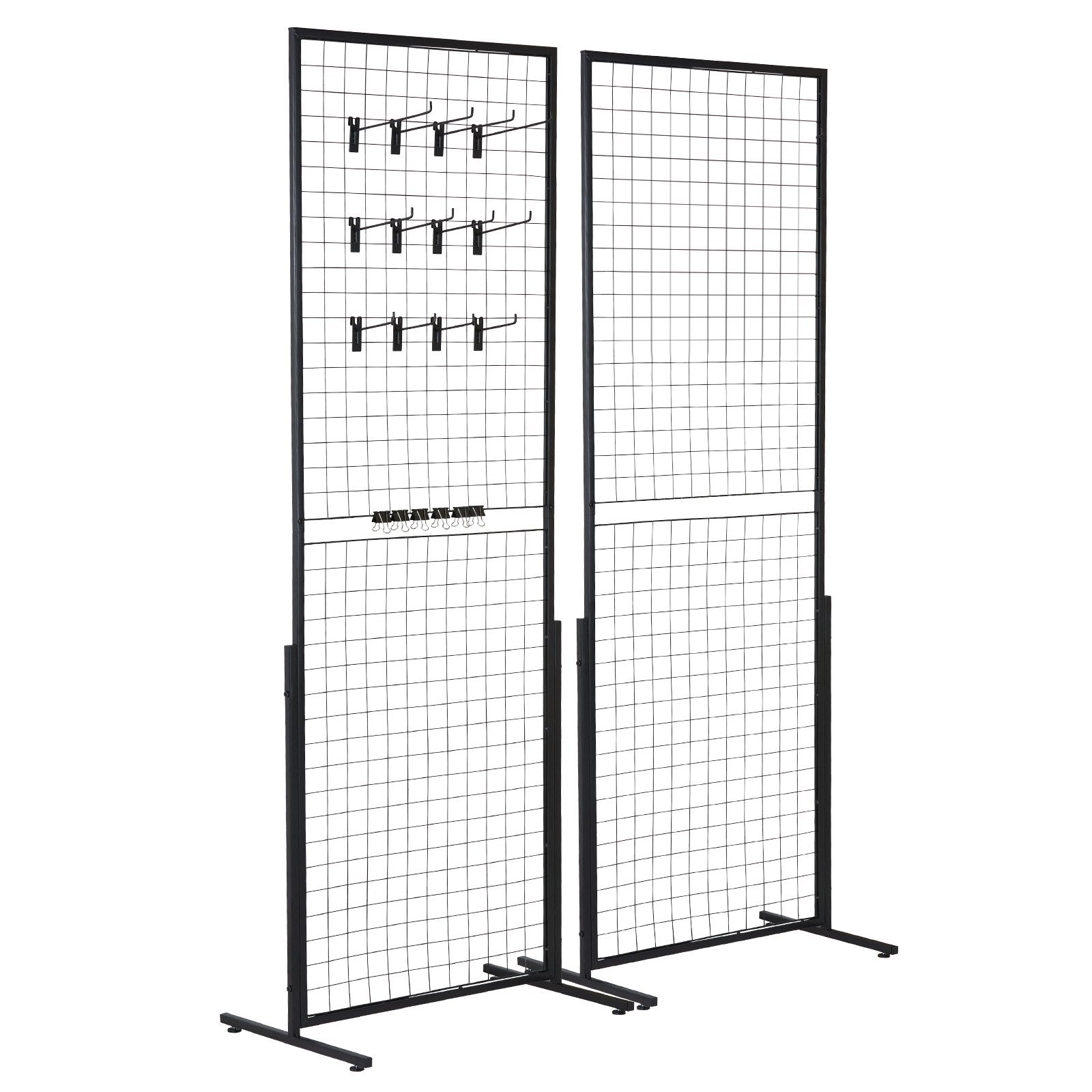 VEVOR 2' x 5.6' Grid Wall Panels Tower, 2 Packs Wire Gridwall Display Racks with T-Base Floorstanding, Double Side Gridwall Panels for Art Craft Shows, Retail Display with Extra Clips and Hooks