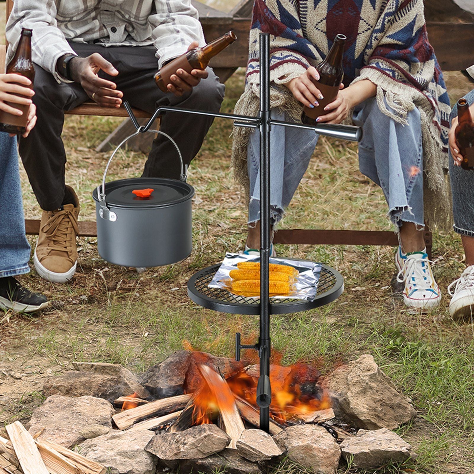 Swivel Campfire Grill Heavy Duty Steel Open Fire Cooking Grate Adjustable