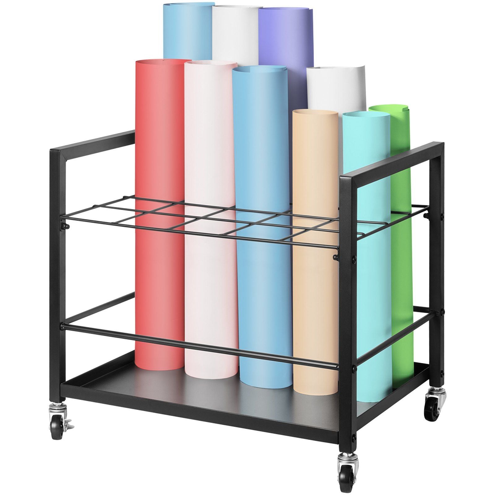 Blueprint Storage Rack, 20 Slots Blueprint Holder with Wheels, Mobile Metal Blueprint Storage Cart for Map Poster Architectural Construction Plan, Roll File Organizer for Home, Office, School