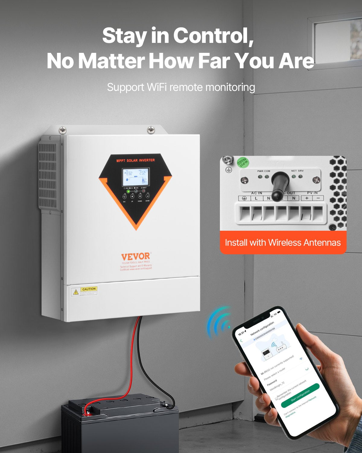 VEVOR Hybrid Solar Inverter, 3500W, All in One Pure Sine Wave Power Inverter Charger, 220V AC, with Built-in 100A MPPT Solar Charger Controller, for Off-Grid System Lead Acid Lithium Battery