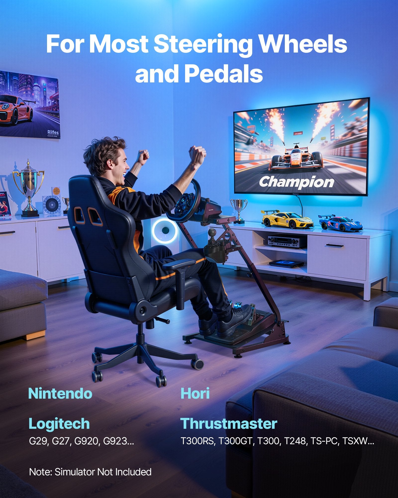 VEVOR Racing Wheel Stand, Adjustable & Foldable Simulator Stand for Logitech G29 G27 G920 G923, Thrustmaster T300RS T300GT T248 TS-PC TSXW Gaming Cockpit,Pedals Simulator NOT Included