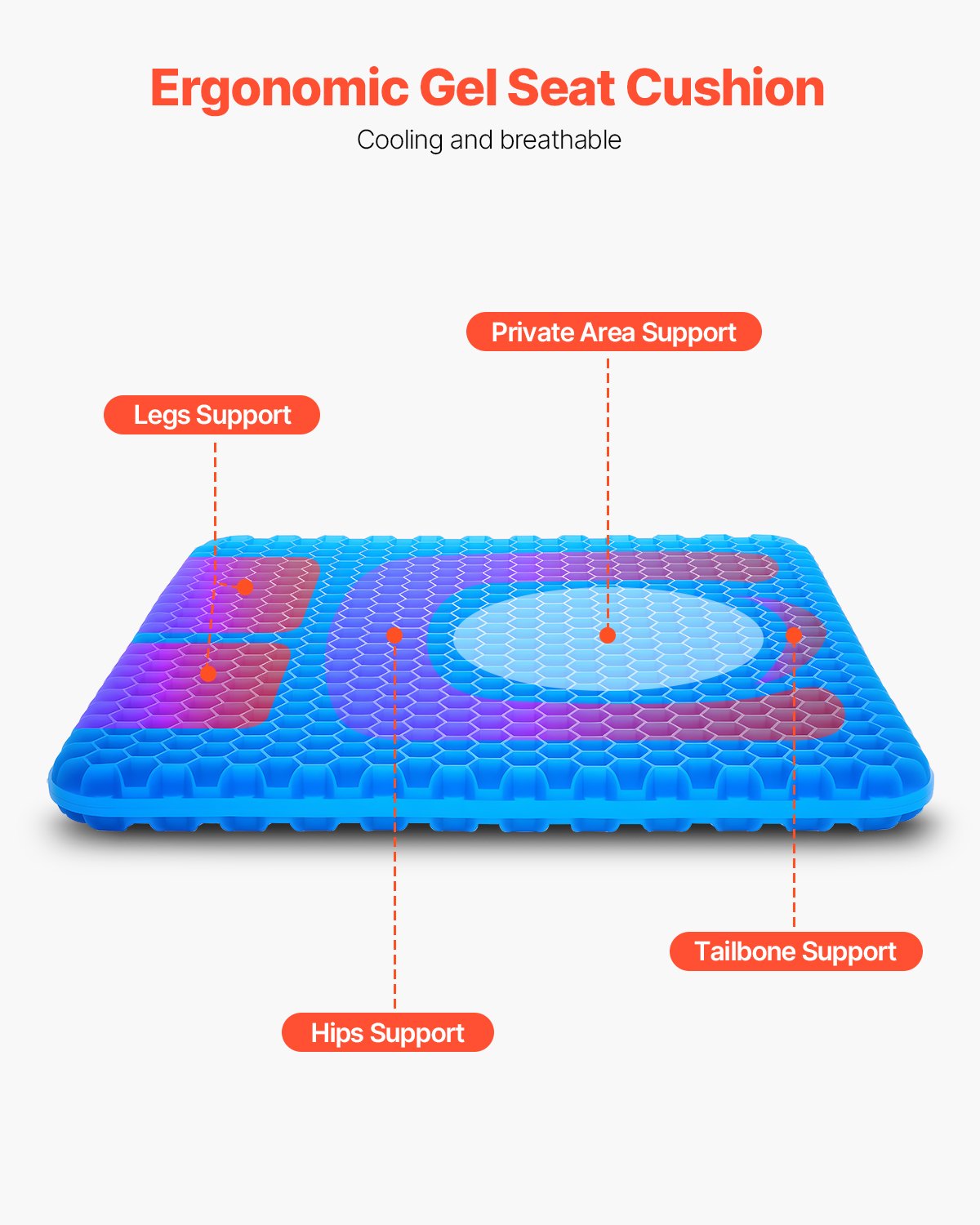 VEVOR Seat Cushion Cooling Gel Seat Chair Cushion for Hips Back Pressure Relief