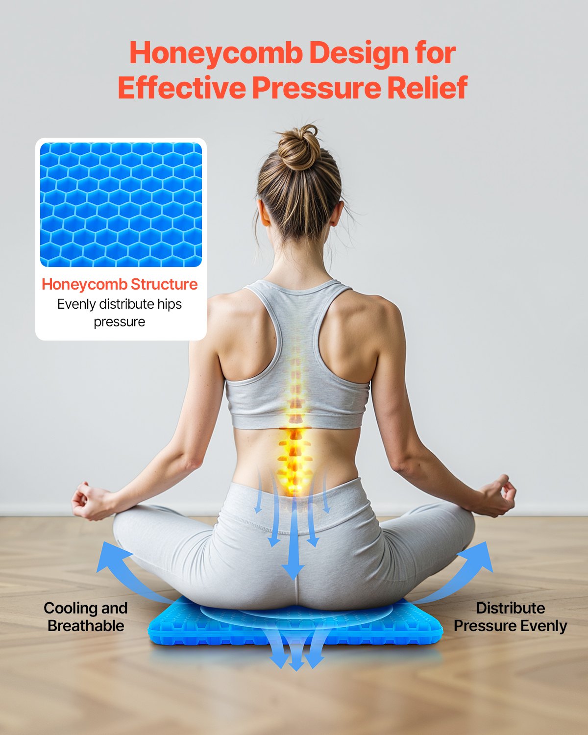 VEVOR Seat Cushion Cooling Gel Seat Chair Cushion for Hips Back Pressure Relief