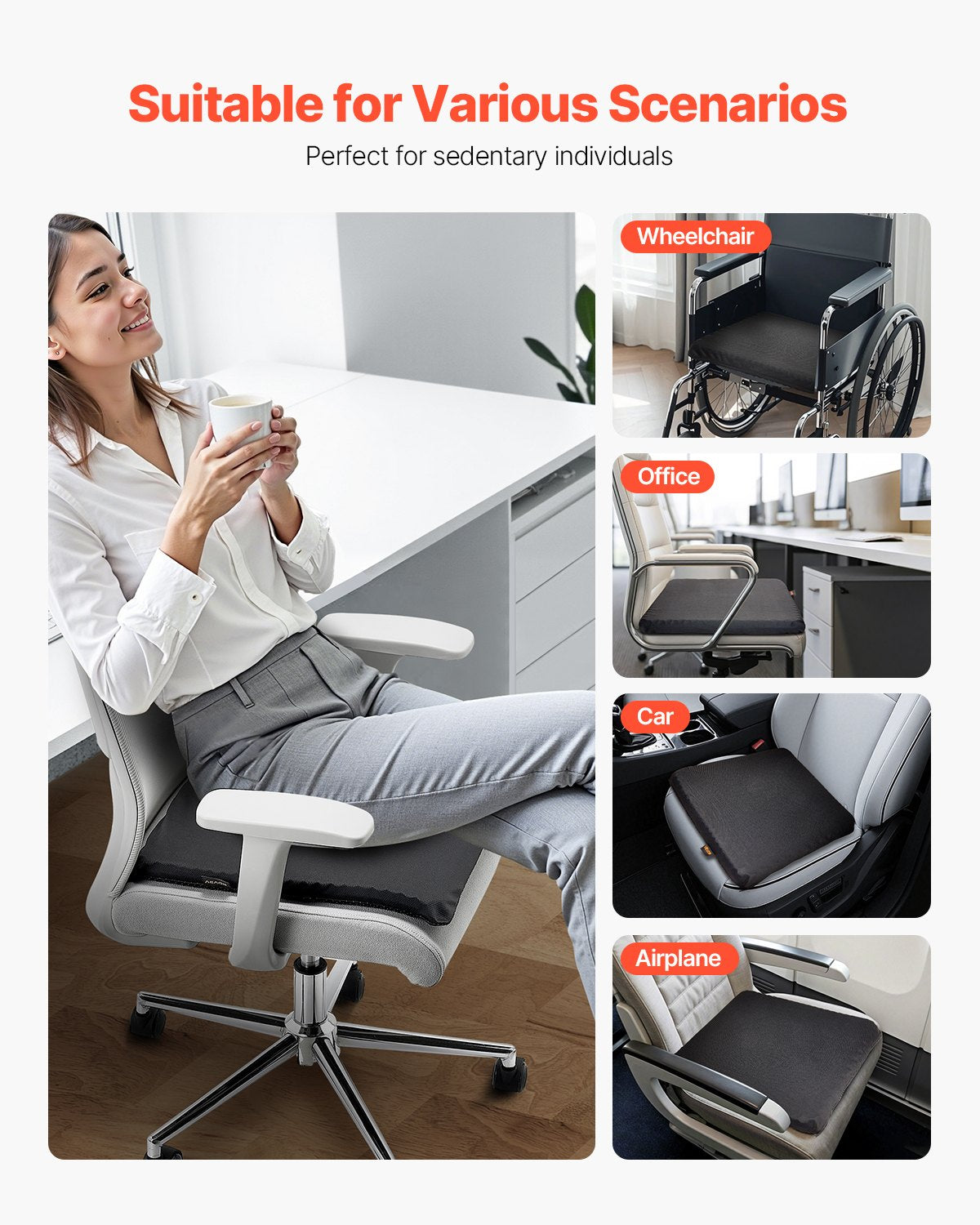 VEVOR Seat Cushion Cooling Gel Seat Chair Cushion for Hips Back Pressure Relief