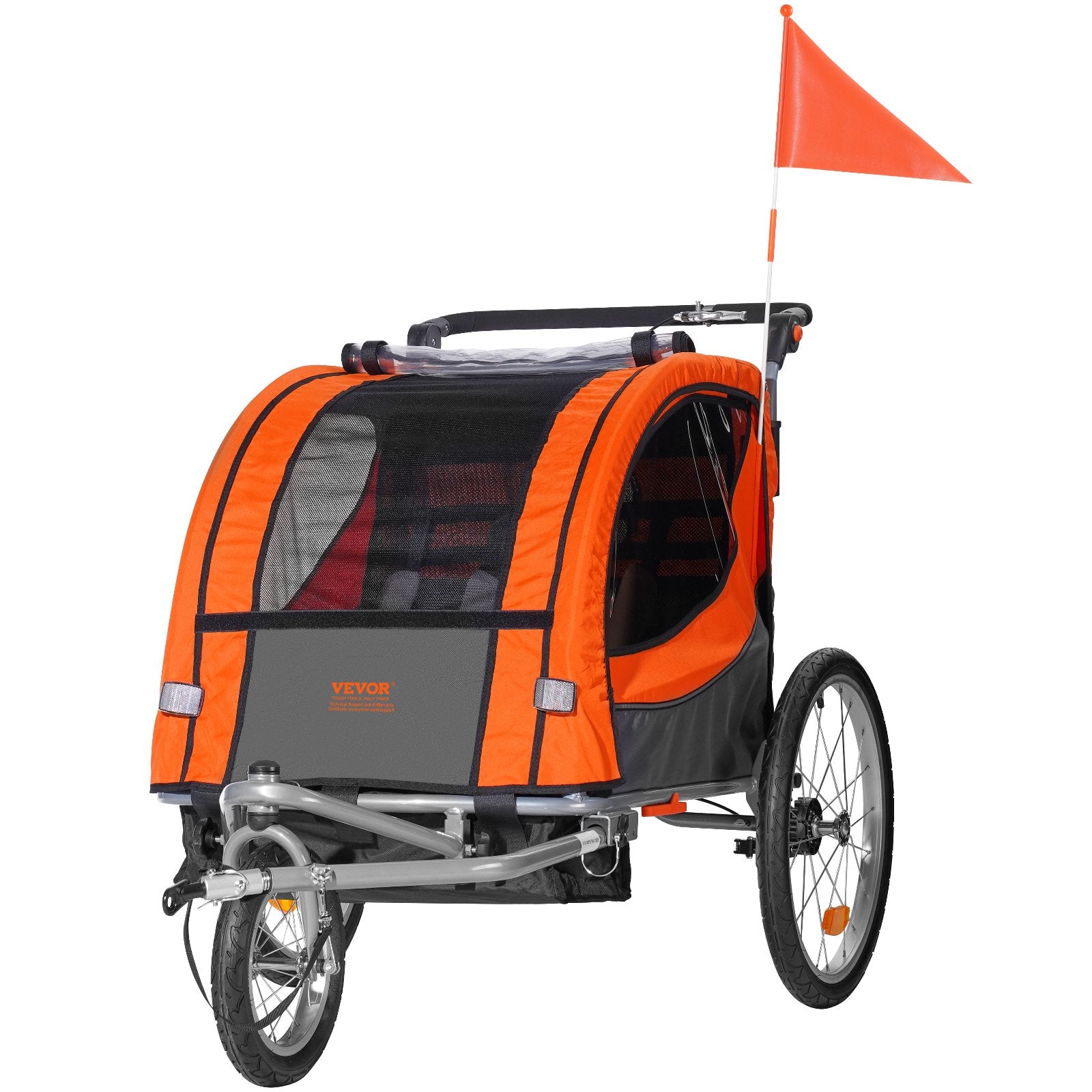 VEVOR Bike Trailer for Toddlers, Kids, Double Seat, 45 kg Load, 2-In-1 Canopy Carrier Converts to Stroller, Tow Behind Foldable Child Bicycle Trailer with Universal Bicycle Coupler, Orange and Gray