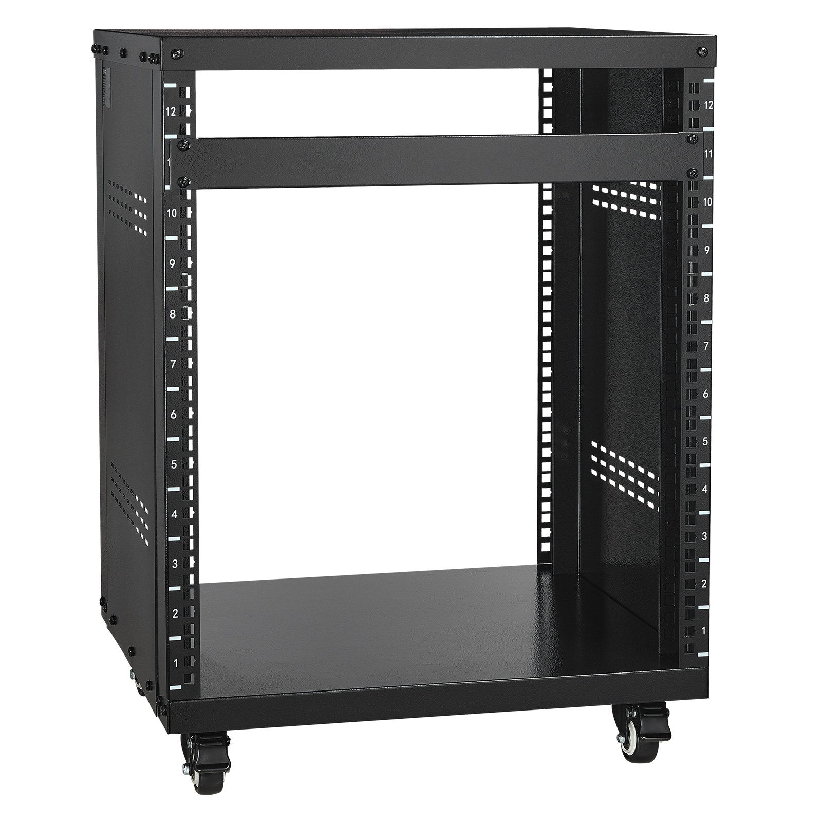 VEVOR 12U AV Rack Stand, 136.08kg Capacity, Network Stereo Recording Studio Rack with Lockable Caster Wheels Round & Square Holes, Special Vent for 482.6 mm Audio Video Musical & IT Equipment Mounting