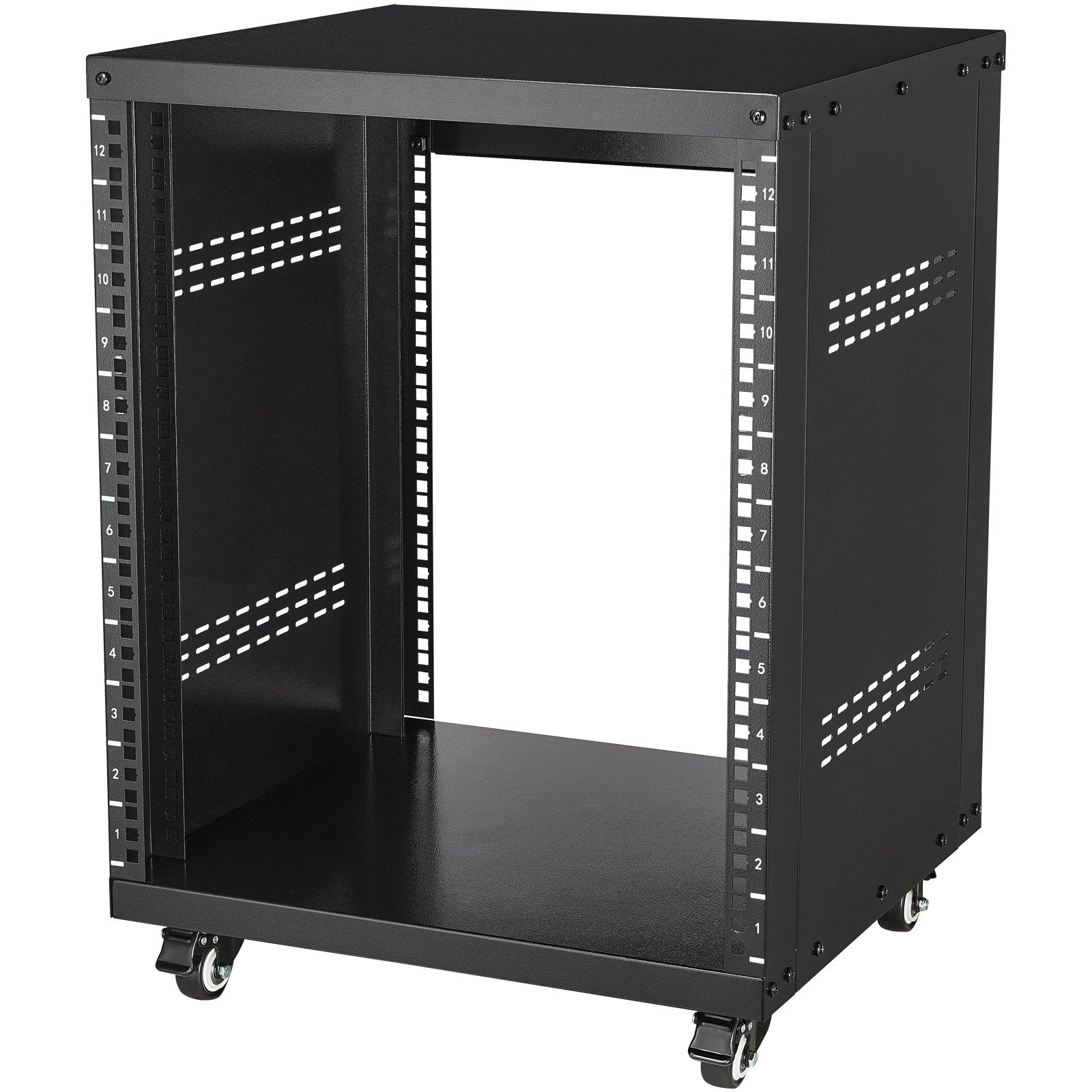 VEVOR 12U AV Rack Stand, 136.08kg Capacity, Network Stereo Recording Studio Rack with Lockable Caster Wheels Round & Square Holes, Special Vent for 482.6 mm Audio Video Musical & IT Equipment Mounting
