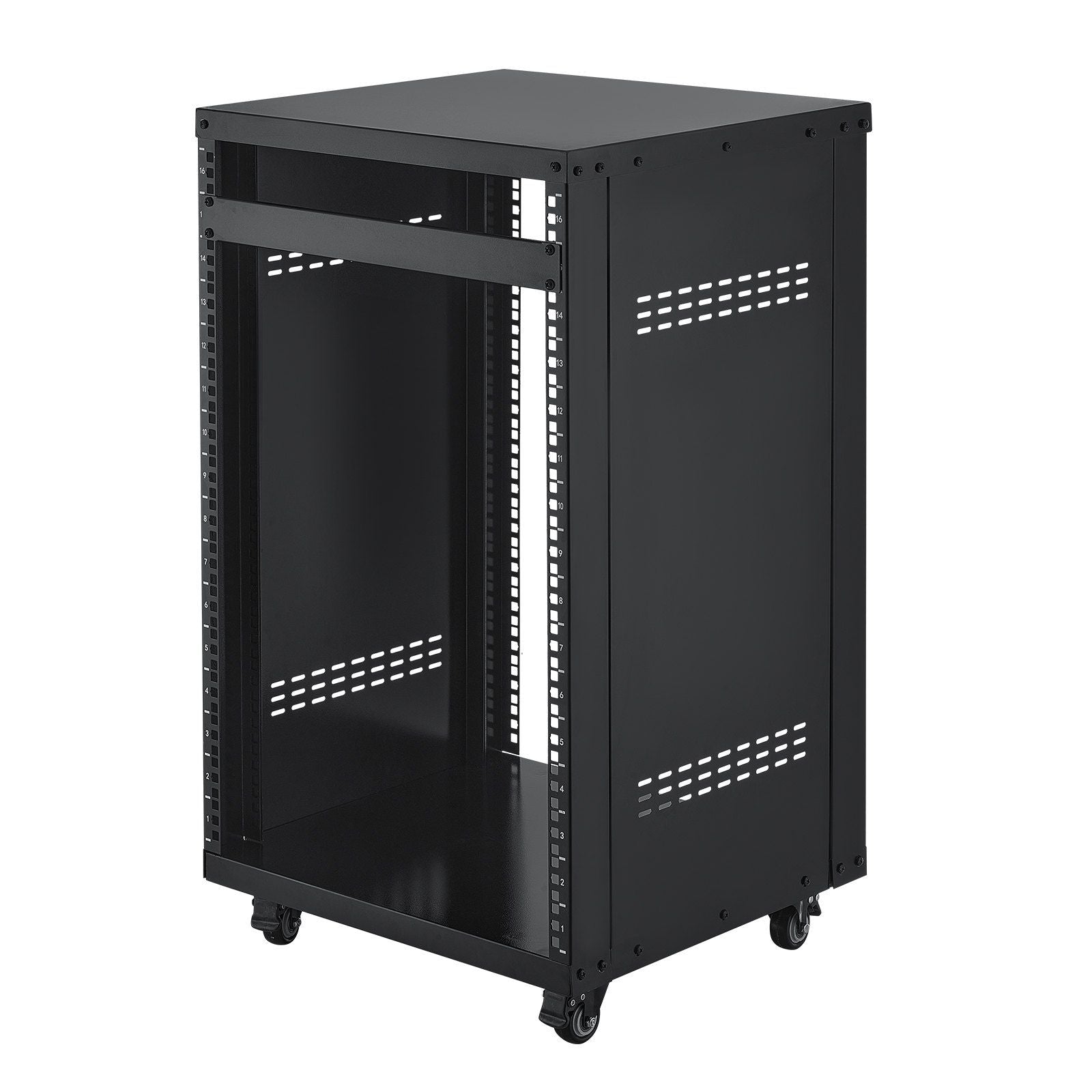 16U AV Rack, 90.7 kg Max Load Capacity, Home Recording Studio Rack with Lockable Caster Wheels, Open Frame Server Cabinet, Special Vent Design, for Audio Video Musical & IT Equipment Mounting