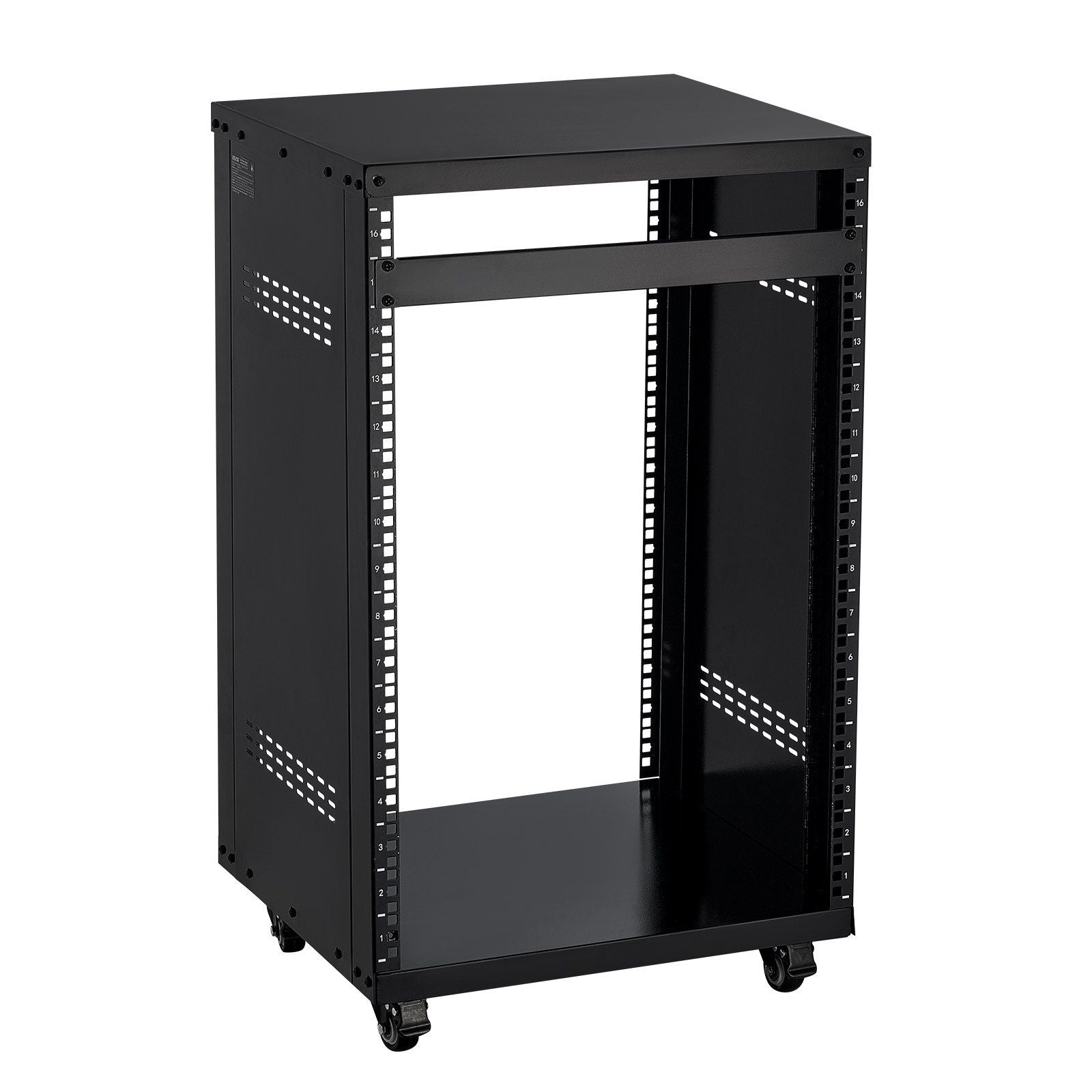 16U AV Rack, 90.7 kg Max Load Capacity, Home Recording Studio Rack with Lockable Caster Wheels, Open Frame Server Cabinet, Special Vent Design, for Audio Video Musical & IT Equipment Mounting