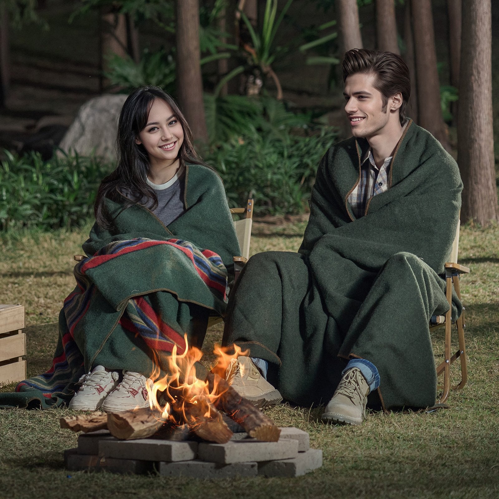 VEVOR Wool Camping Blanket, Large Warm Stadium Blanket, Waterproof & Windproof, Flame Retardant, Great for Outdoors, Picnics, Hiking, Sports Events, Travel, 1.62 m x 2.23 m (80% Wool), Army Green